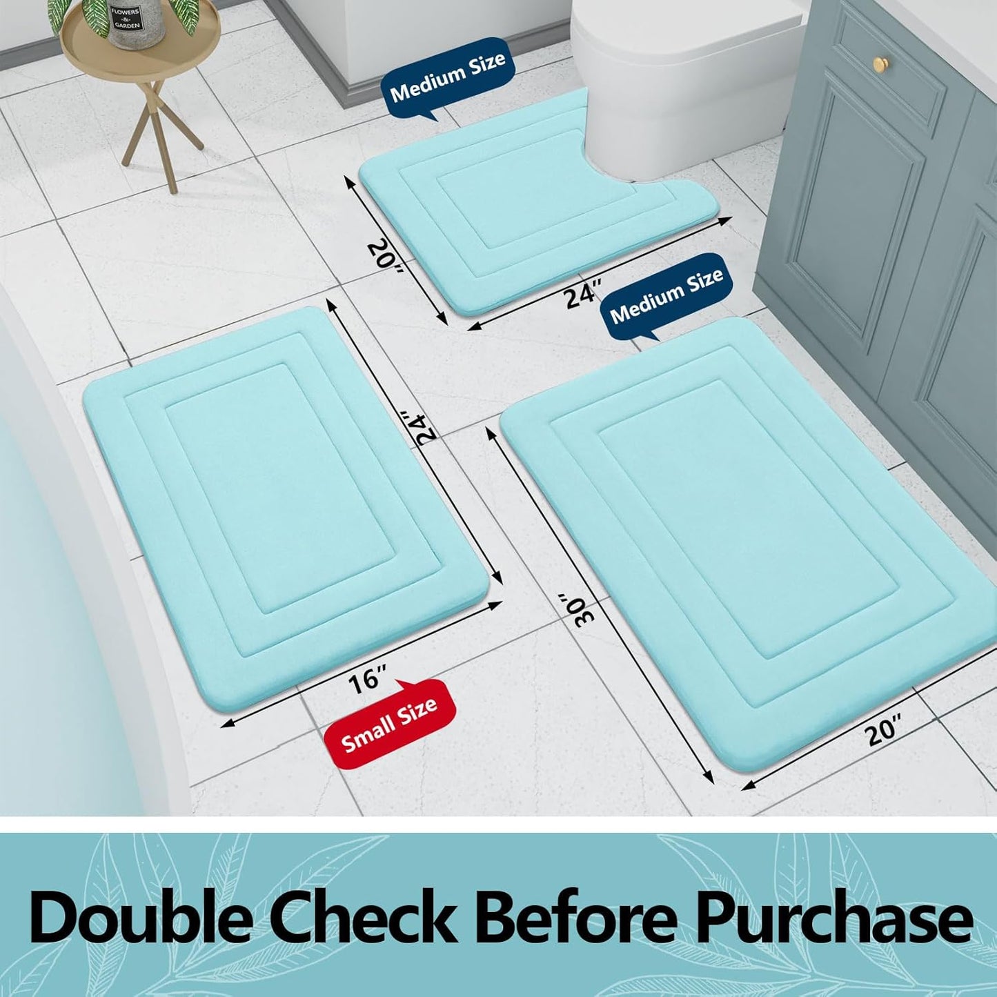 Arotive Memory Foam Bathroom Rug Mat 47x24, Ultra Soft and Absorbent Bath Mat, Machine Wash Dry, Comfortable Bath Rug Carpet for Bathroom Floor, Tub and Shower, Sky Blue