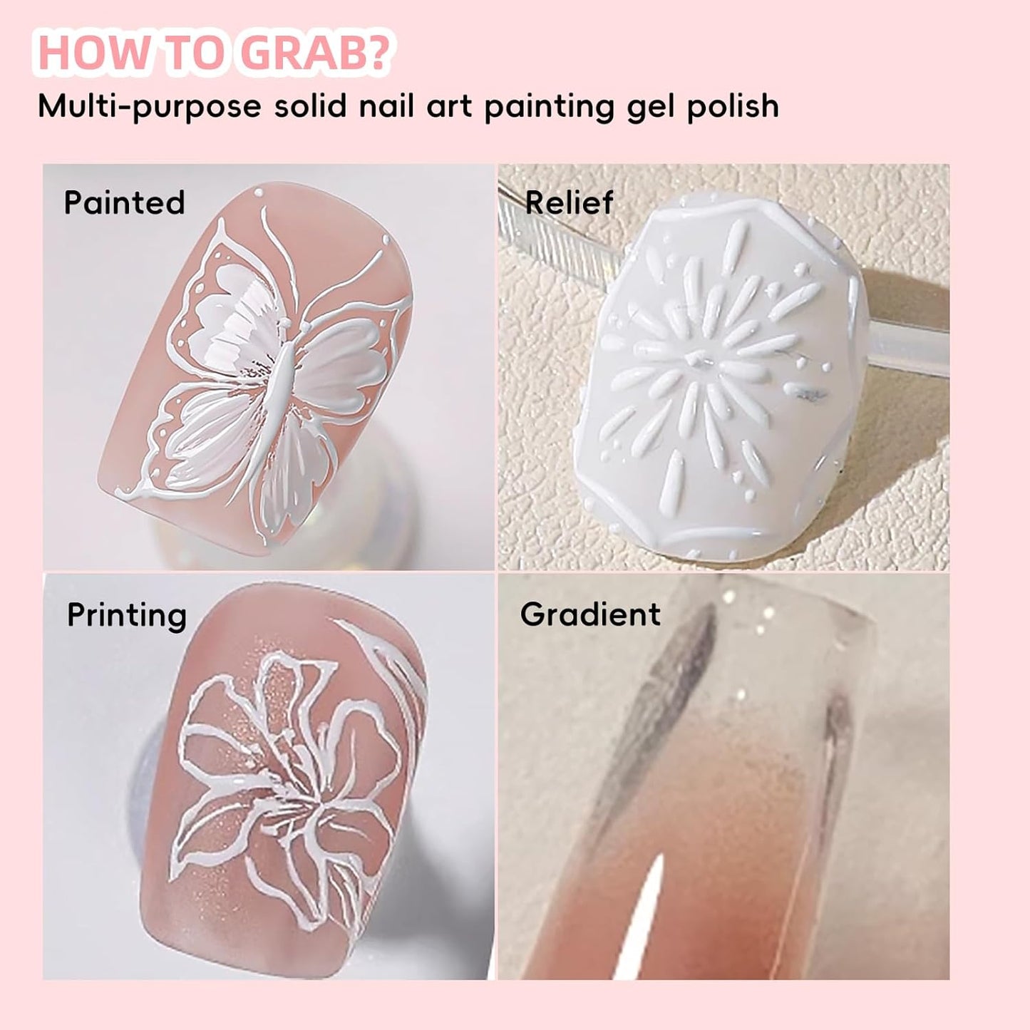 Gradient Painting Gel Set, 9 Colors Nude Pink White Ombre Gel Nail Polish with 50pcs Nail Sponges, 4 Claws Metal Grabber and Brush for Nail Art DIY Painted in Salon or Home Use