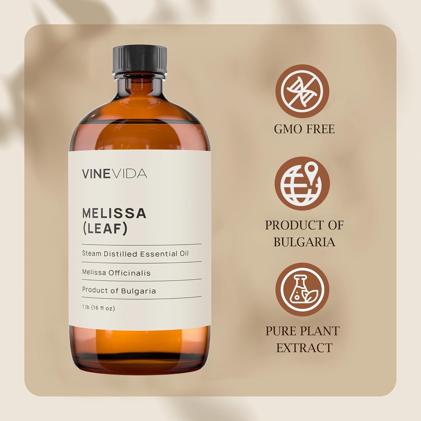 VINEVIDA 16 oz Melissa Essential Oil - Undiluted Oil for Soap Making and Candlemaking - DIY Scent for DIY Candle and Bulk Orders