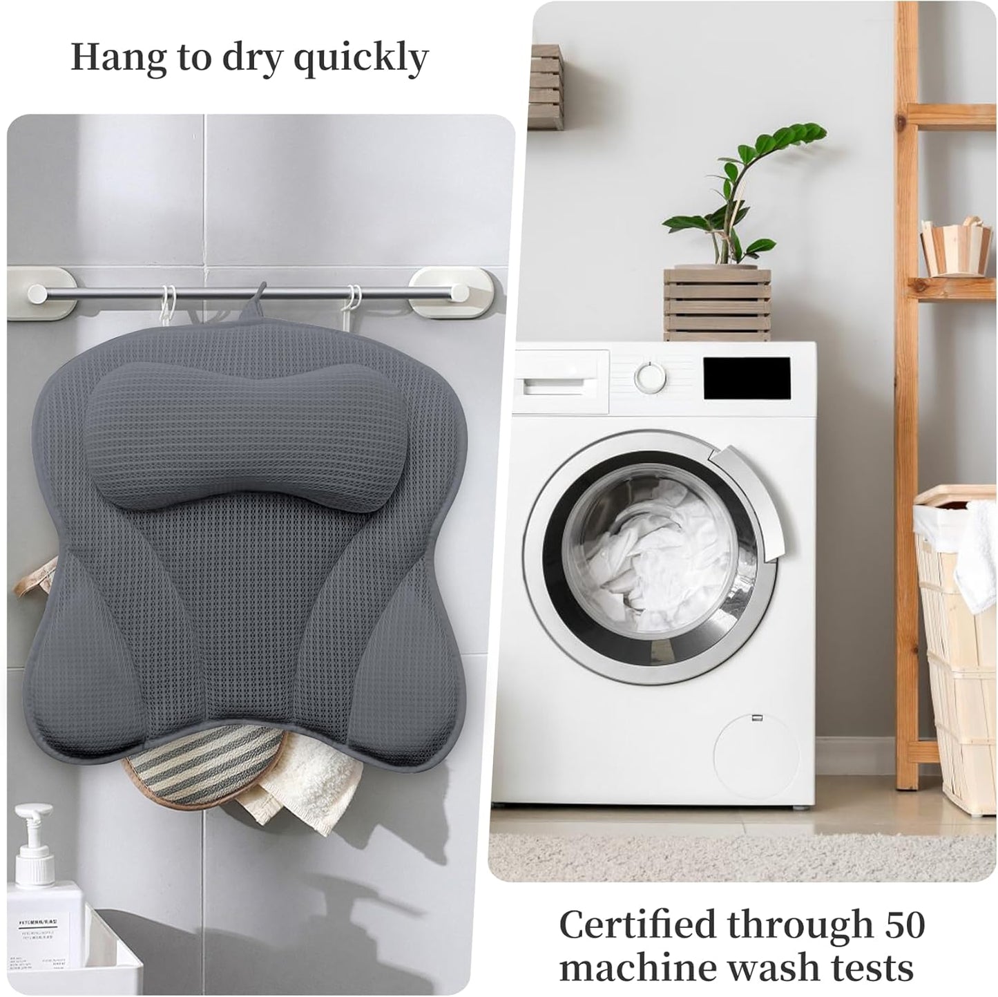 Bath Pillows for Tub, Soft 5D Air Mesh Bath Pillow Luxury Bathtub Pillow with 6 Non Slip Suction Cups, Bathtub Accessories for Women and Men (Grey)