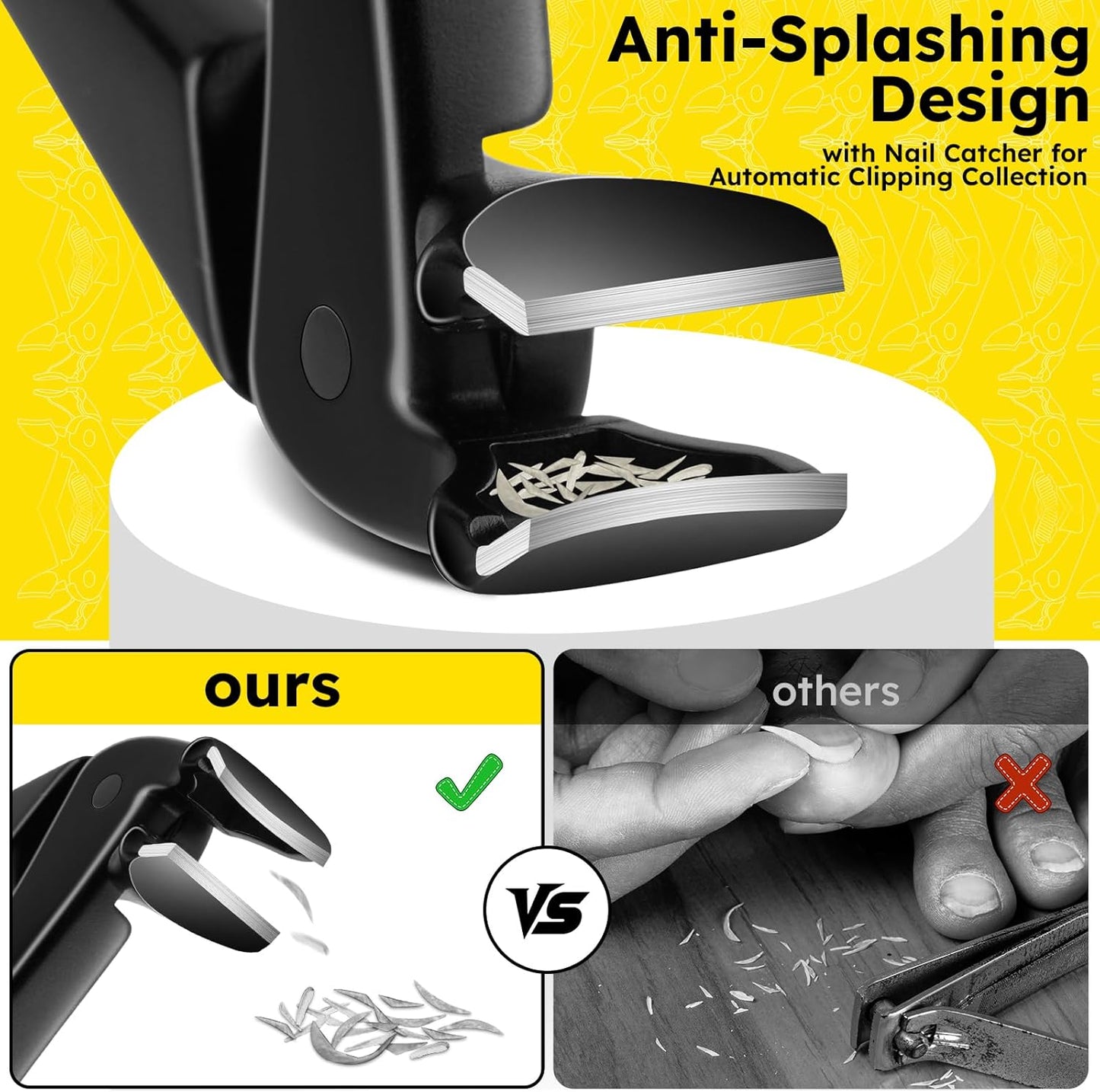 Toenail Clippers for Seniors, Angled Head Large Toe Nail Clippers for Thick Toenails, Wide Jaw Clippers, Heavy Duty Ergonomic Anti-Splash Cutter, Upgraded Long Handled Toenail Clippers