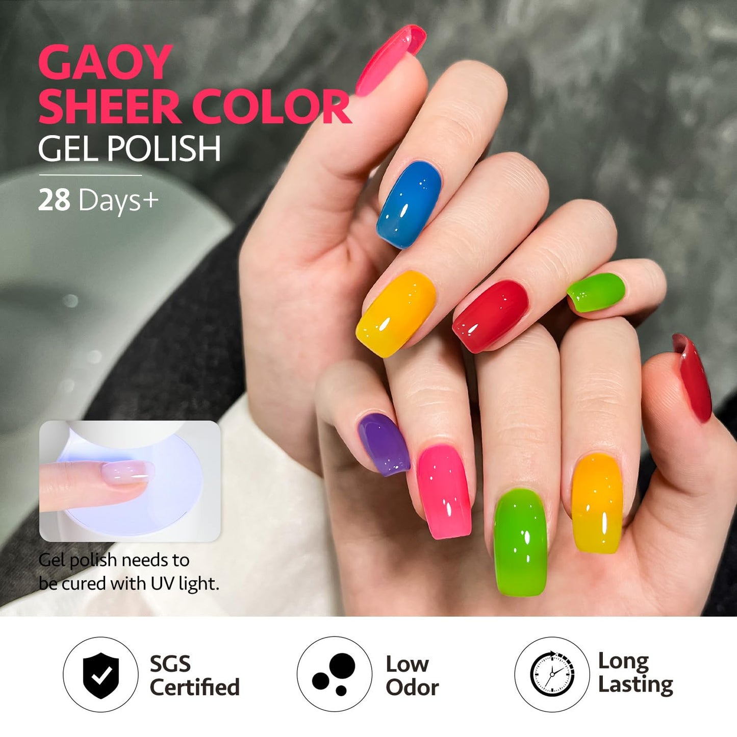 GAOY Jelly Gel Nail Polish of 6 Transparent Yellow Blue Green Red Pink Purple Colors Sheer Gel Polish Kit for Salon Manicure and Nail Art DIY at Home