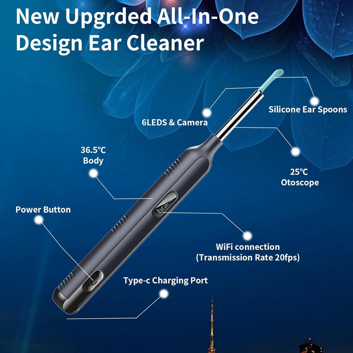 Ear Wax Removal Tool Camera, Ear Cleaner with Camera, 1200P HD Ear Camera with 6 LED Light, Ear Cleaning Kit with 15 Pcs Replacement Tips for iPhone & Android Phones Black