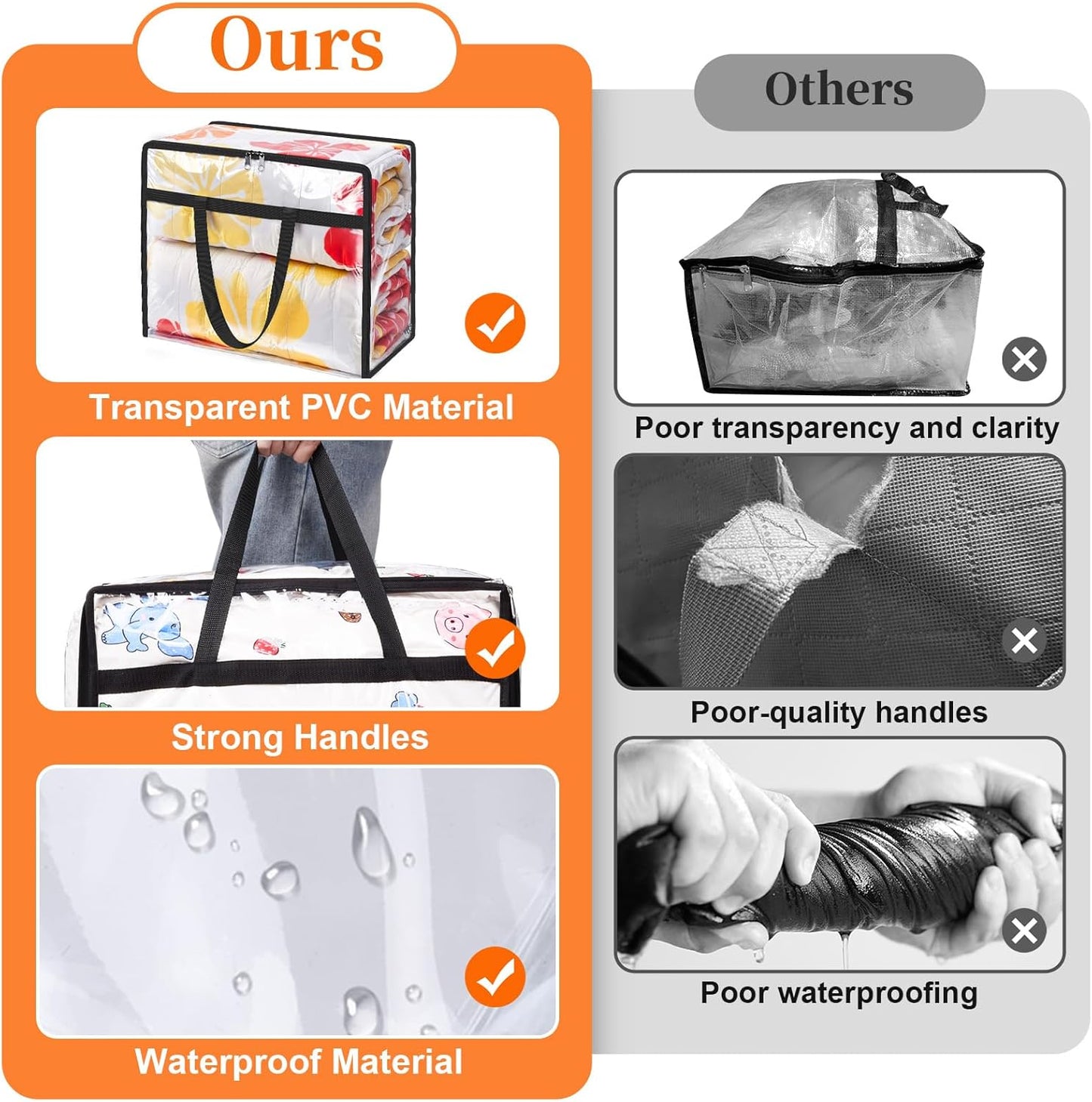 Clear Clothes Storage Bags, 8 Pack Closet Organizers and Under Bed Storage Containers, Foldable Moving Bags with Zippers for Comforter, Blanket, Bedding, Duvet, PVC Packing Bags 60L