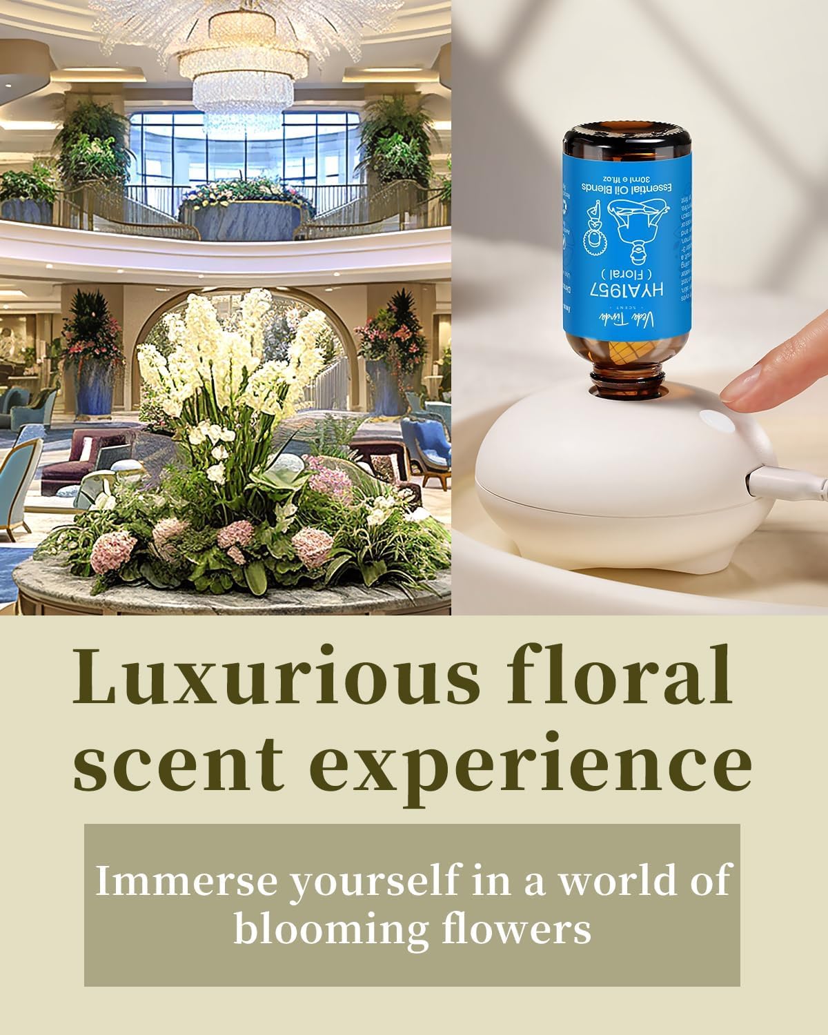 Hotel Diffuser Oil with Waterless Diffuser, Hotel Scent Essential Oil Gift Set for Women Mom Couples Friend (1 fl.oz Floral Hotel Scent Diffuser Oil x 2 & Aromatherapy Diffuser)