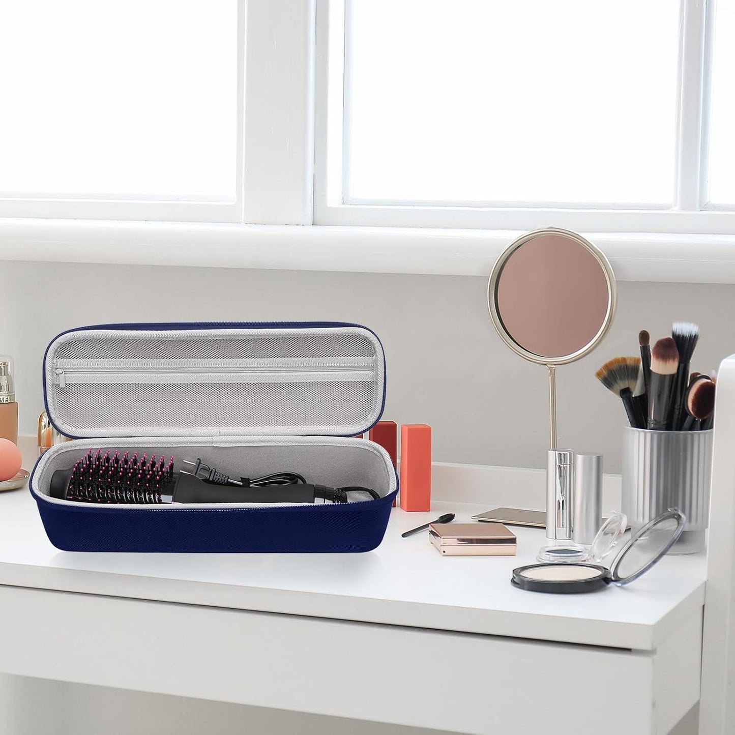 MOSISO Hard Travel Case Storage Bag Compatible with Revlon One-Step Hair Dryer Brush 1.0 & PLUS 2.0, EVA Carrying Case Cover Protective Hard Shell Sleeve with Hot Air Brush Pouch, Navy Blue