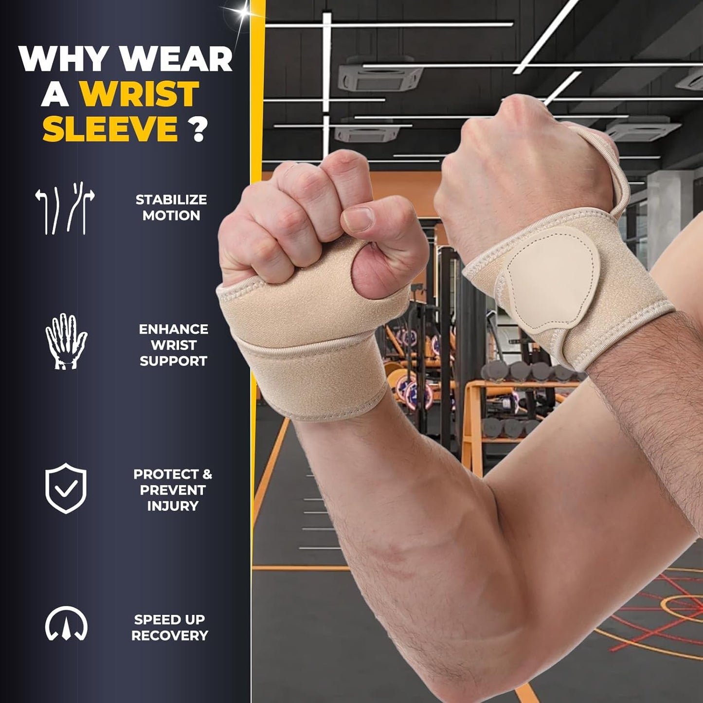 NeoTech Care Wrist Band - Elastic & Breathable Fabric - Adjustable Compression Strap - Men, Women, Right or Left - Support Wrap for Protection or Sports (Beige Color, Size S, 1 Unit)