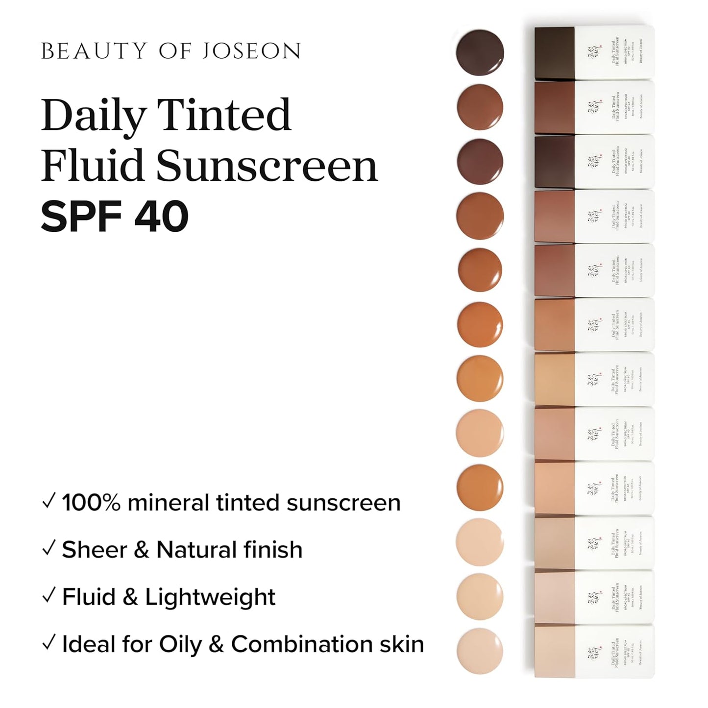 Beauty of Joseon Daily Tinted Fluid Sunscreen 12 Shades for Face Moisturizing Broad Spectrum SPF 40 Korean Skincare 50ml, 1.69 fl.oz #MP200