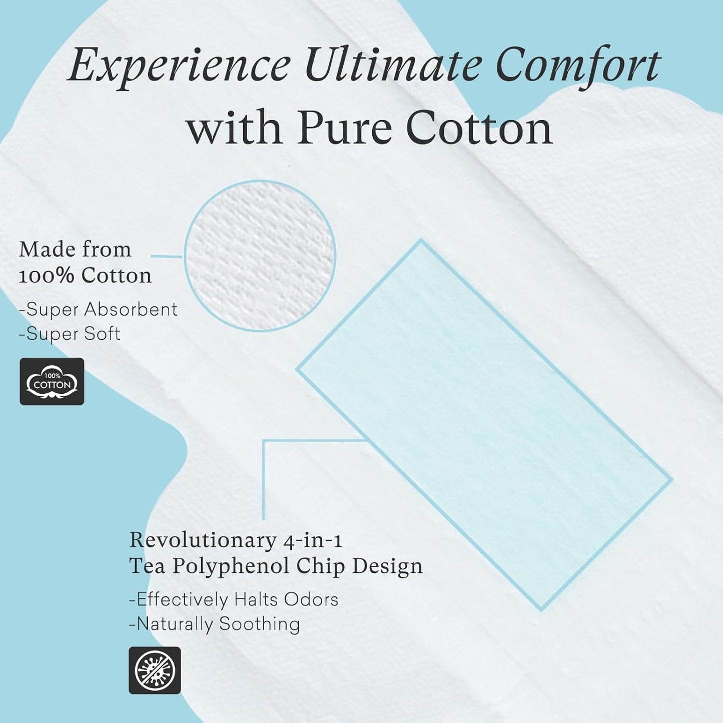 Teens Period Pads with Wings for Tweens, Organic Cotton Sanitary Pads for Teen Girls 9-14, Mini Petite, 15 CT