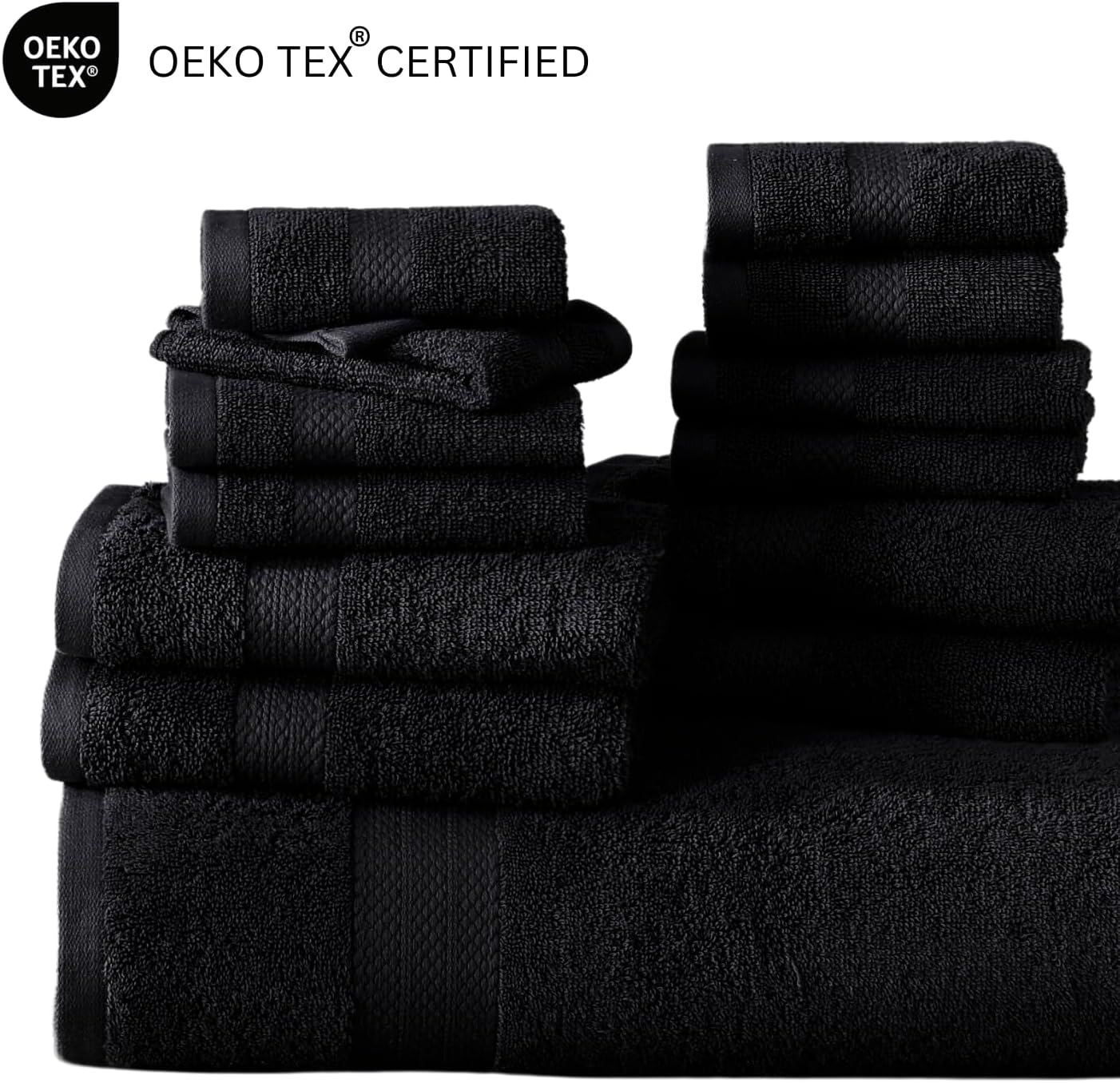 LANE LINEN 100% Cotton Bathroom Towel Set - 24 Pcs, Hotel Quality - Super Soft & Highly Absorbent - Ring Spun - 2 Bath Sheets, 4 Fingertip, 4 Bath, 6 Hand Towels, 8 Washcloths - Family Pack - Black