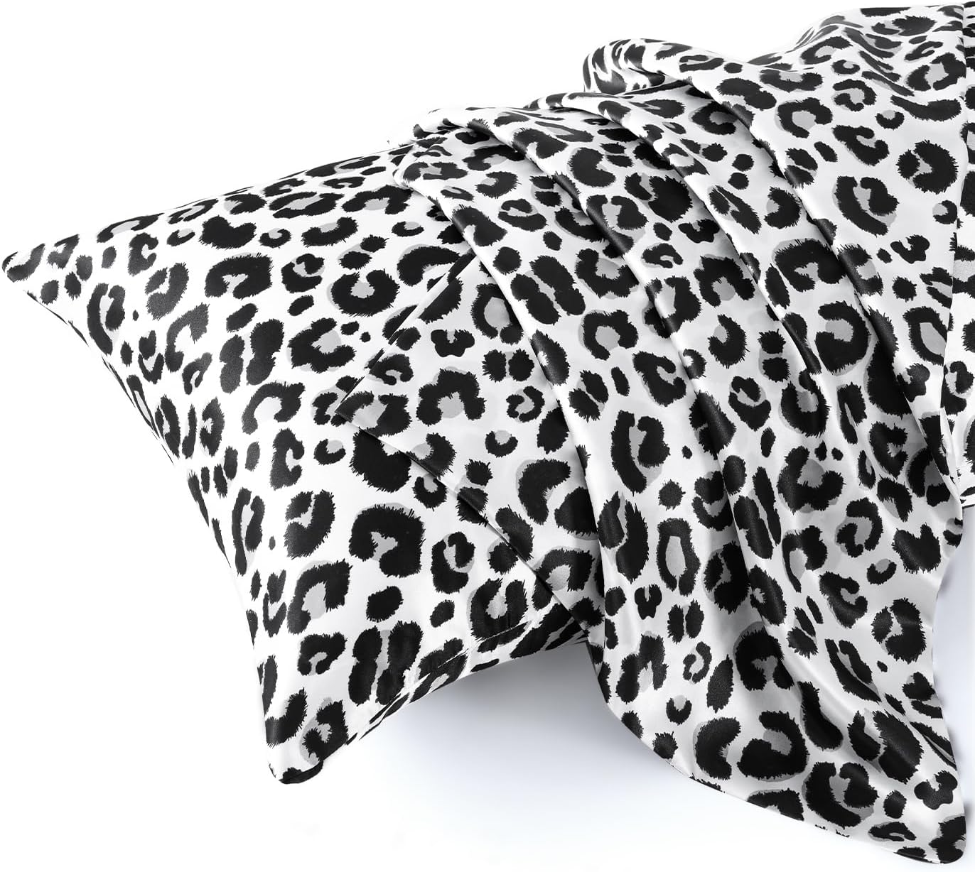 MR&HM Satin Body Pillow Cover, Soft and Breathable Body Pillow Case with Envelope Closure, Cooling and Silky Long Pillowcase for Hair and Skin,Grey (20x54, White Leopard)