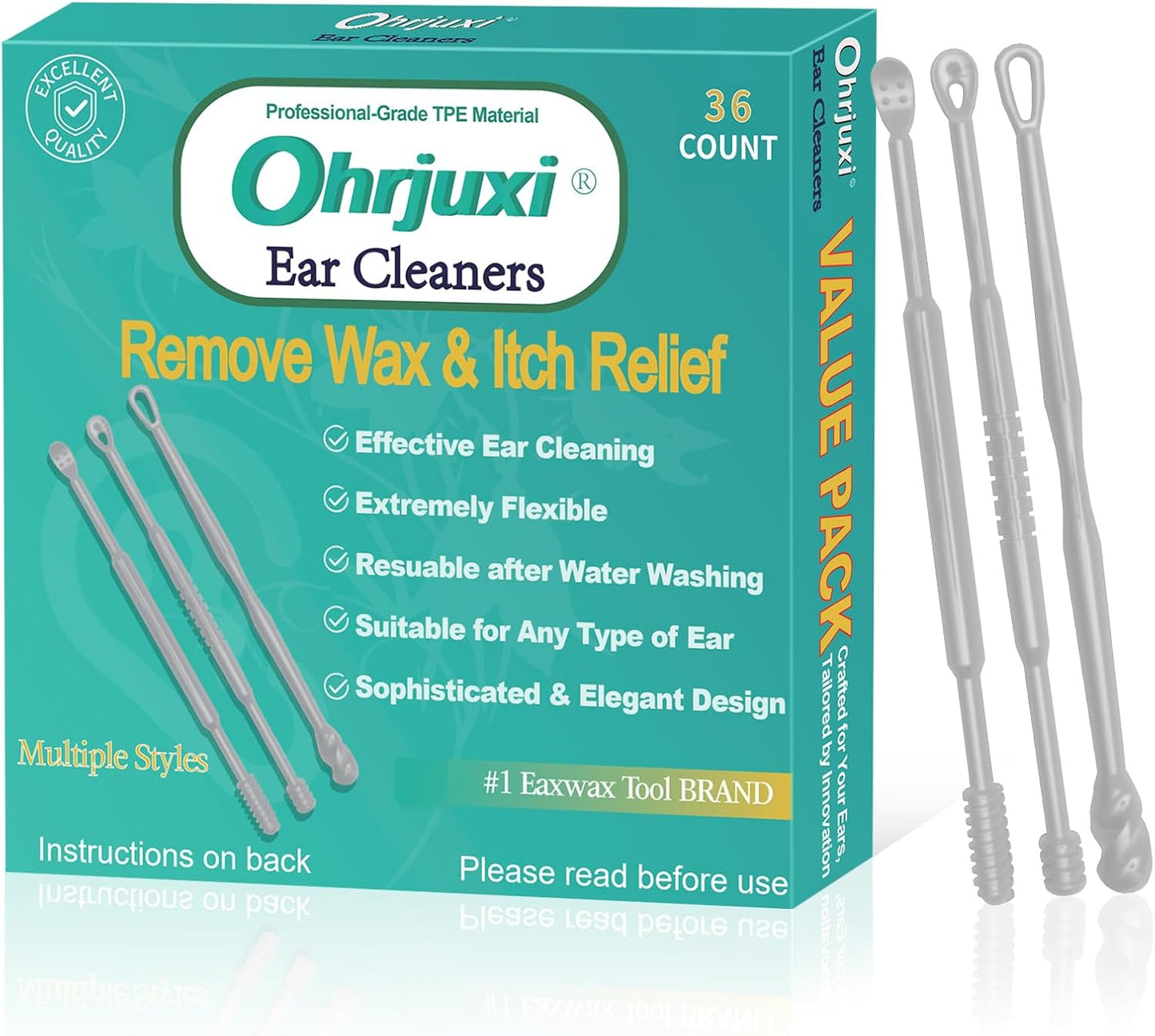 Ear Wax Removal Tool - 36 PCS Reusable Ear Cleaners, Professional-Grade TPE, Effective & Gentle Ear Cleaning Kit, Clogged & Itch Ear Relief - Suitable for All Types of Ears(3 Styles)