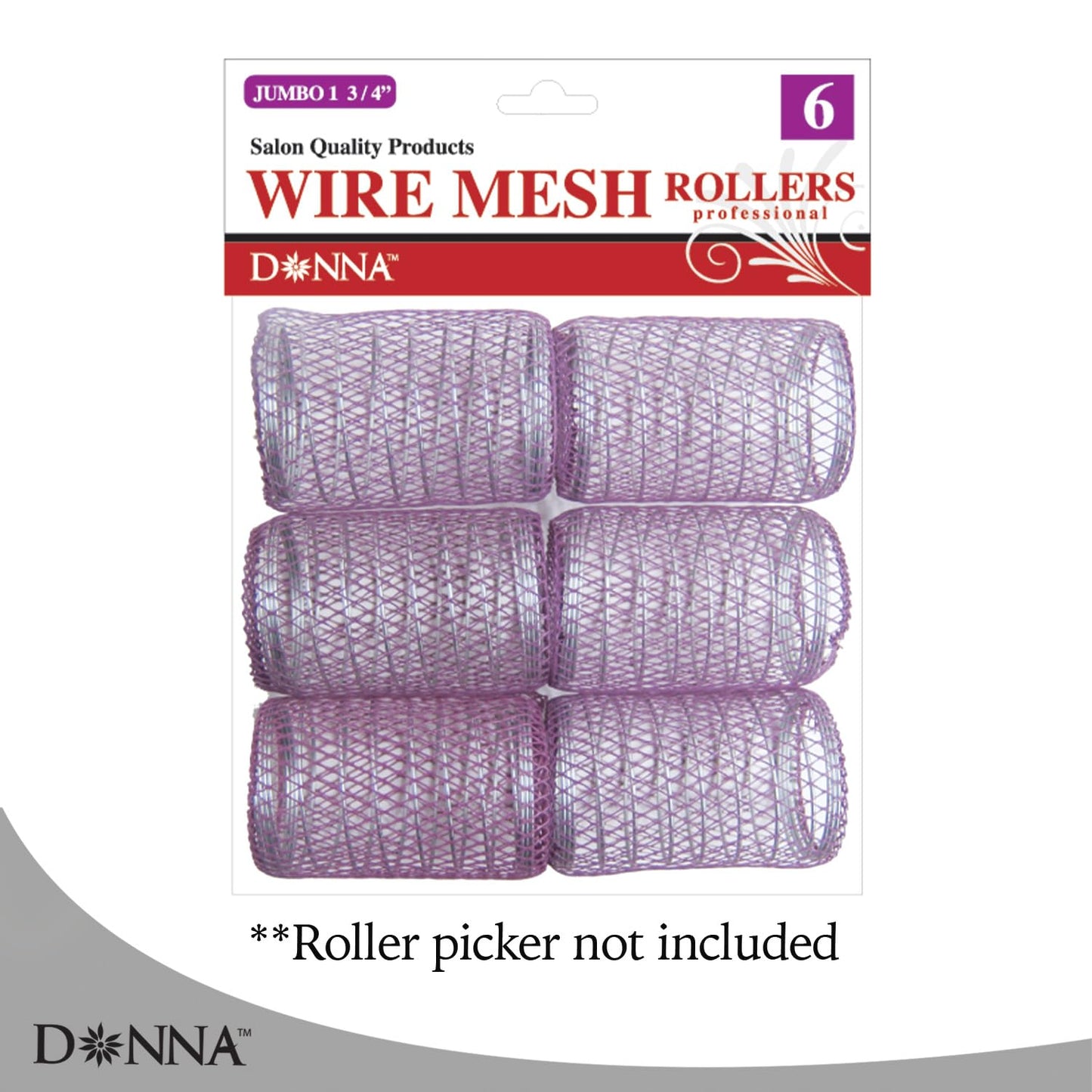 DONNA Wire Mesh Rollers 1.75"(D) JUMBO 6PCS Hair Curlers, Clips for Hairdressing Styling Heatless Hair Curler PURPLE