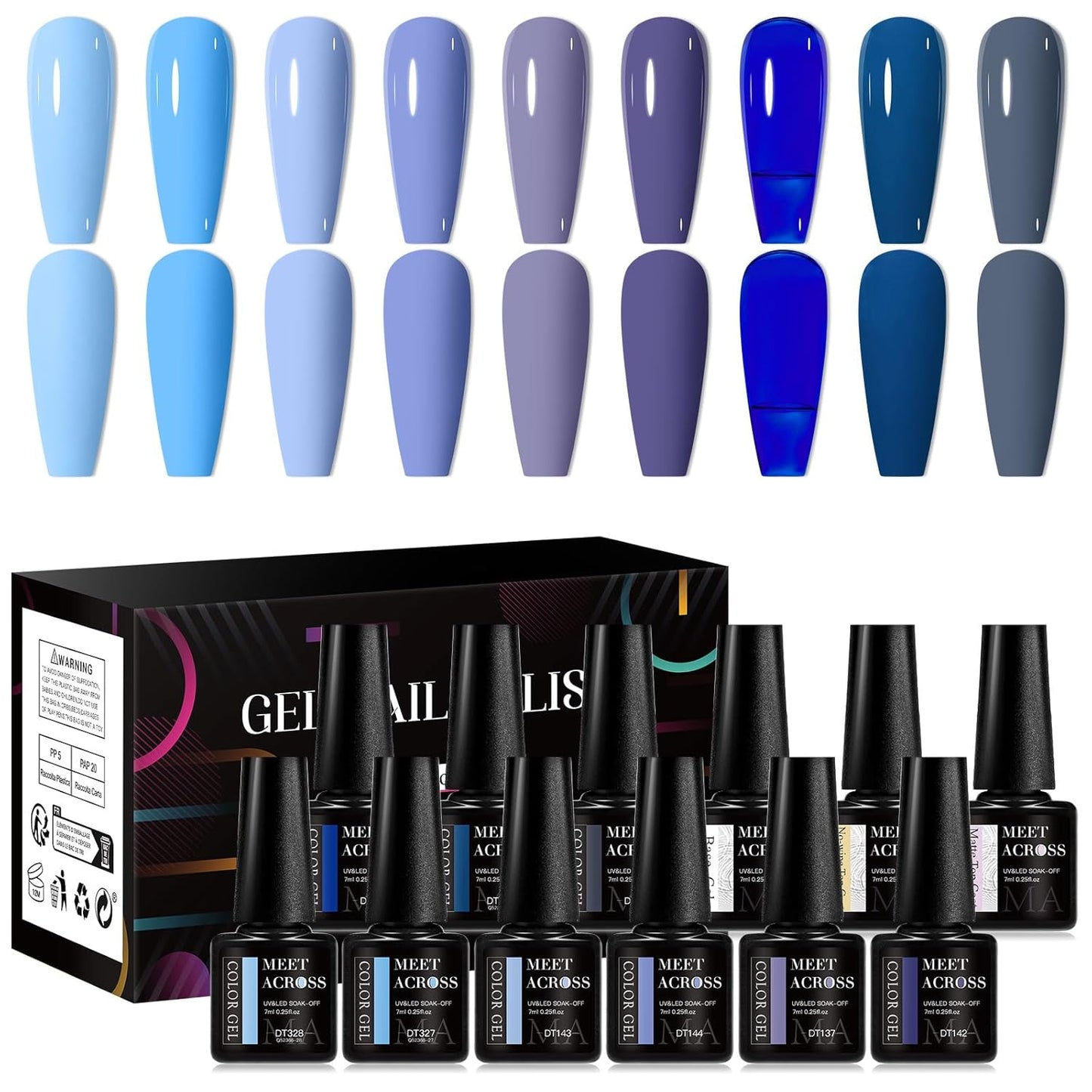 MEET ACROSS 9 Colors Gel Nail Polish + 3PCS Function Gel Nail Polish Kit,Fashion Nail Art Set Design Gifts for Women Manicure Salon (SET4, 12pcs)