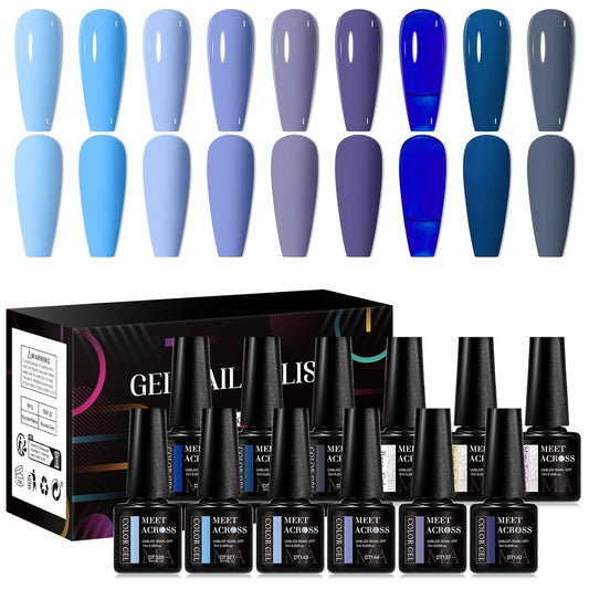 MEET ACROSS 9 Colors Gel Nail Polish + 3PCS Function Gel Nail Polish Kit,Fashion Nail Art Set Design Gifts for Women Manicure Salon (SET4, 12pcs)