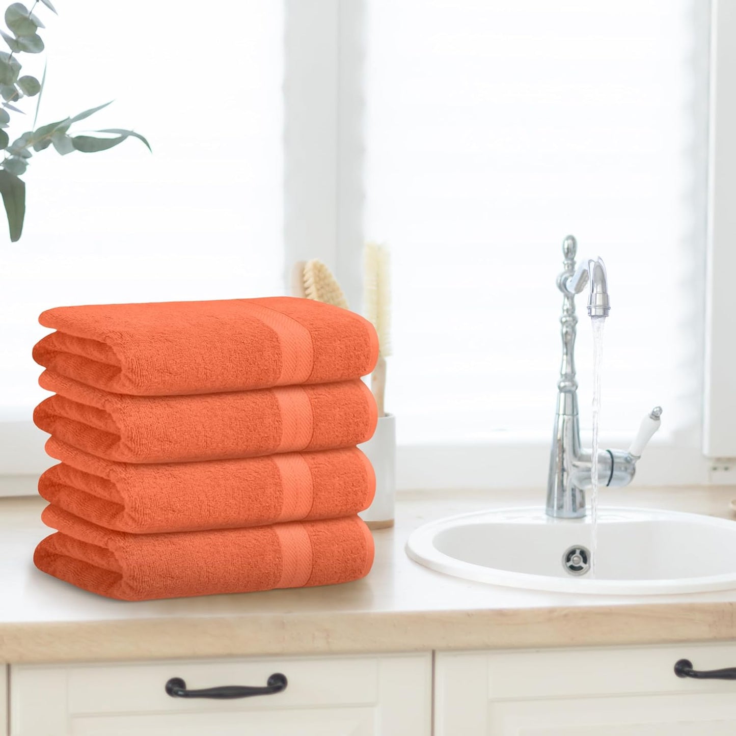 Avalon Towels Orange Bath Towels Set of 4 pcs (27x54 inches), 100% Cotton Towel Absorbent and Quick Dry Orange Towel for Bathroom, Super Soft and Perfect for Daily Use