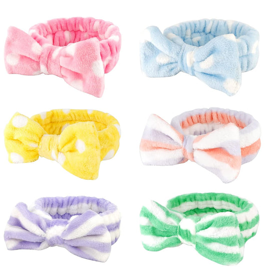 Casoty 6 Pcs Hairband, Soft Coral Fleece Spa Headbands, Bow Headband for Washing Face, Skincare Headbands for Face Washing Shower Skin Care Yoga, Women