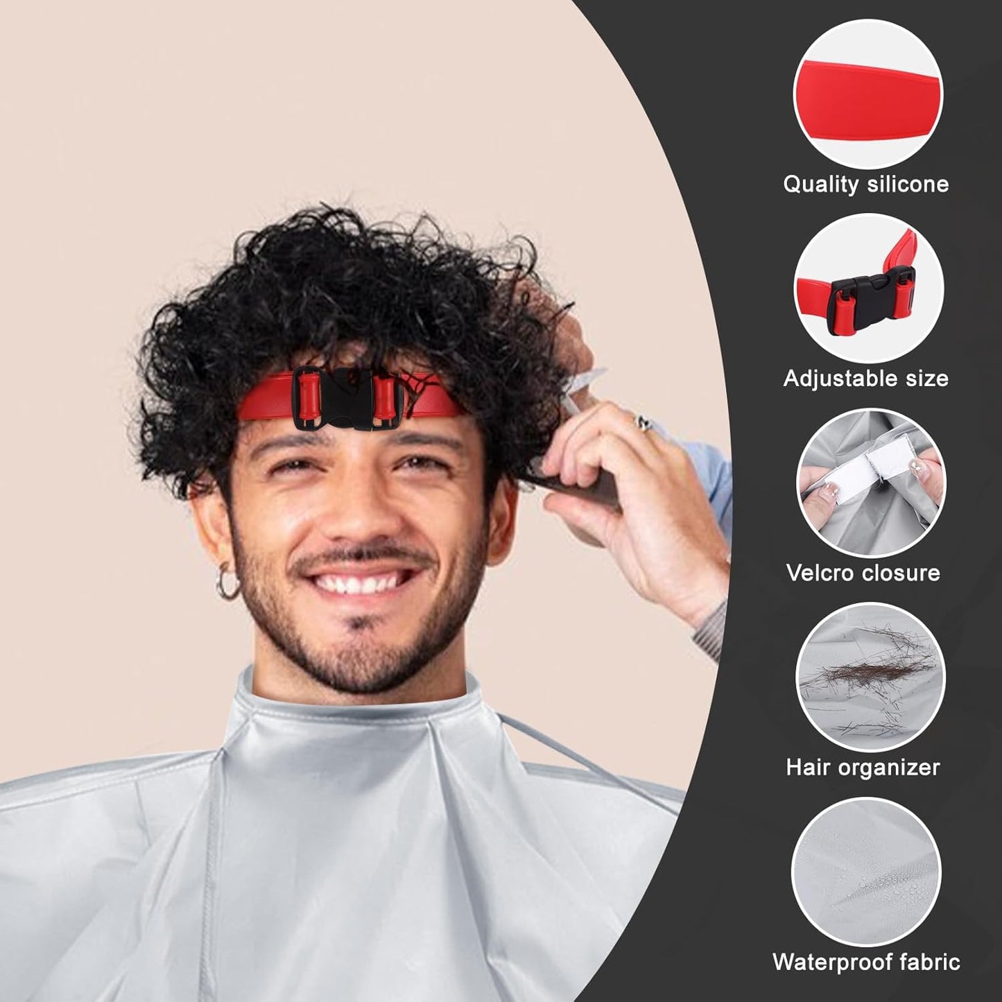 Fade Guide for Men Haircut, Self Haircut Kit for Men, Include Hair Cutting Guide & Cape Umbrella & Comb, Neckline Shaving Templat, DIY Hair Cutting Accessories Tools for Home (Red)