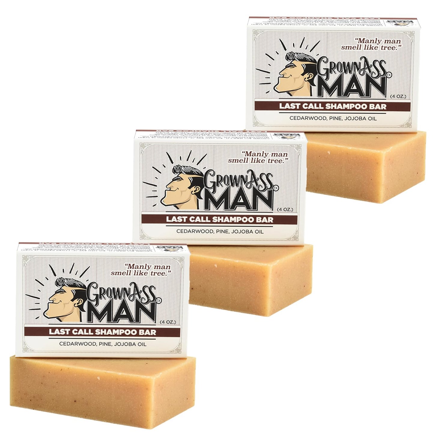 Grown Ass Man Co. - Solid Shampoo Bar Rich Lather 3 in 1: Hair, Beard & Body Wash - Plastic Free & Eco-Friendly, Natural & Organic Clean for All Hair Types, 4oz Bar (Last Call, 3-Pack)