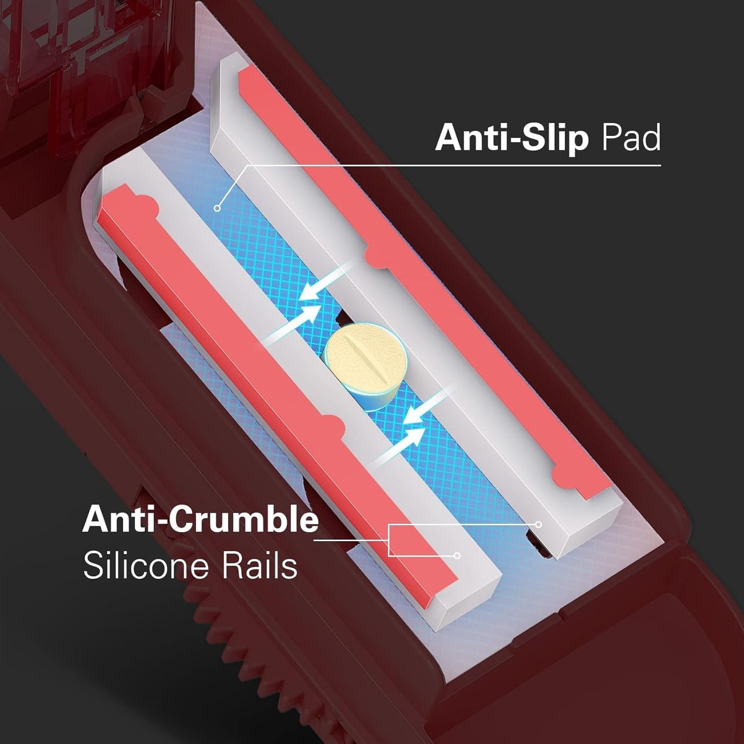 ONE PIX Pill Cutter Splitter for Small and Tiny Pills, Pill Splitter for Cutting Multiple Pills at a Time in Half with Hidden Sharp Stainless Steel Blade, Red