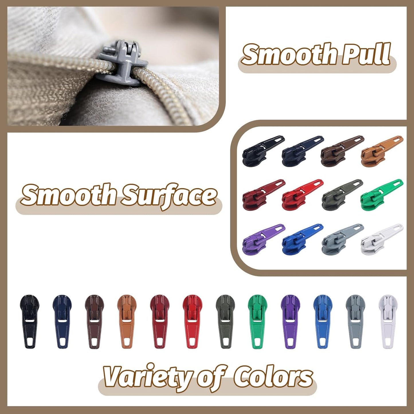 DOITEM 96Pcs Zipper Repair Kit Zipper Replacement 3# Zipper Pull Rescue Kit for Clothing Jackets Purses Luggage (12 Colors)