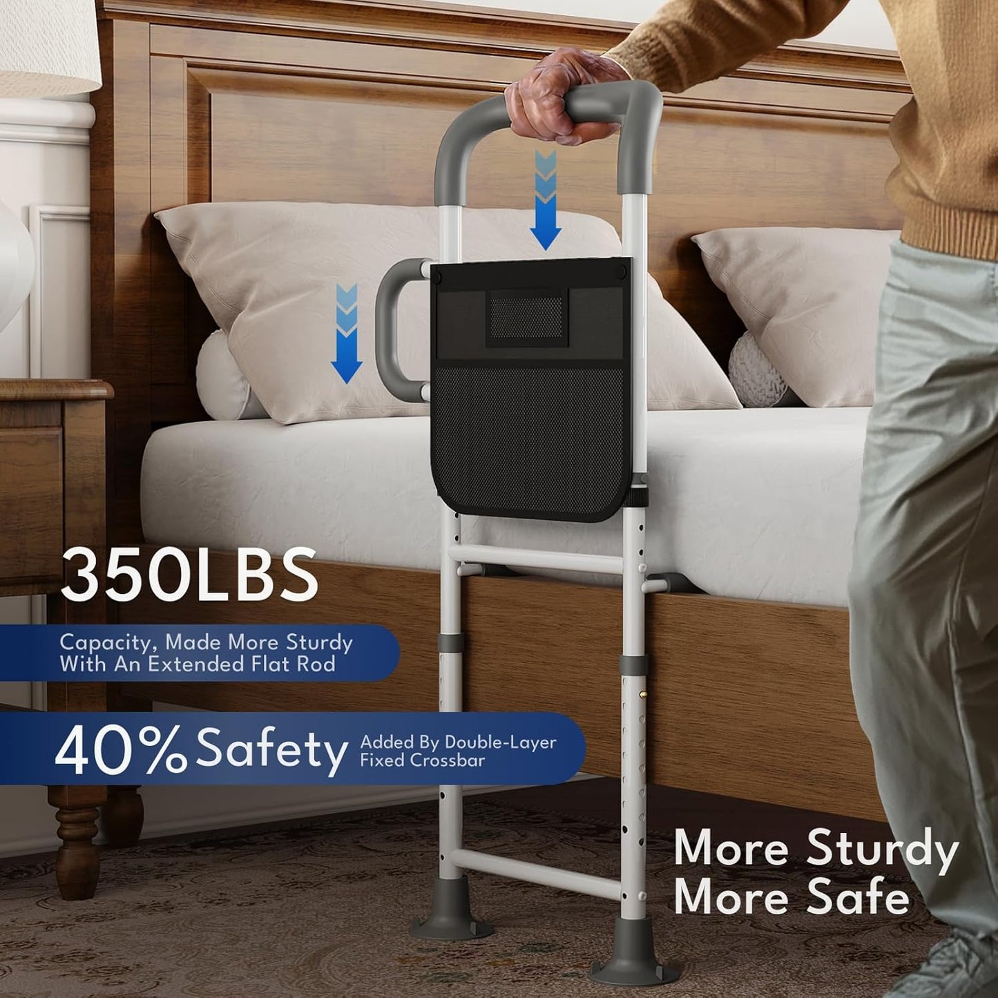 HOMEAL Bed Rails for Elderly Adults Safety, Reinforced Bedrails for Elderly Adults with Ergonomic Grab Bar Bed Handrails, 3-Ways Adjustable Bedside Assist Bed Cane Guard Railings for Seniors(Black)