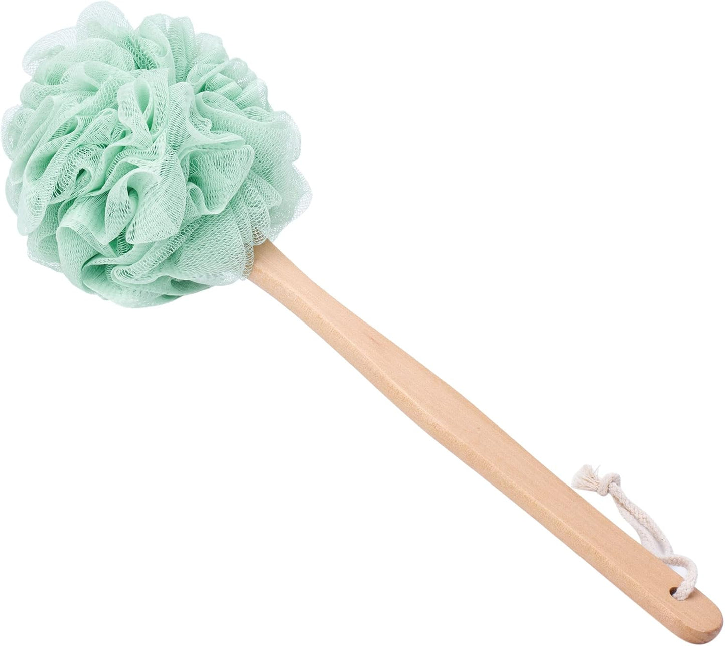 Loofah Sponge Back Scrubber, Wooden Long Handle Bath Sponge Lufa Shower Brush, Soft Nylon Mesh Back Cleaner Washer, Men & Women Exfoliating Luffa Pouf on a Stick for Body (Green)