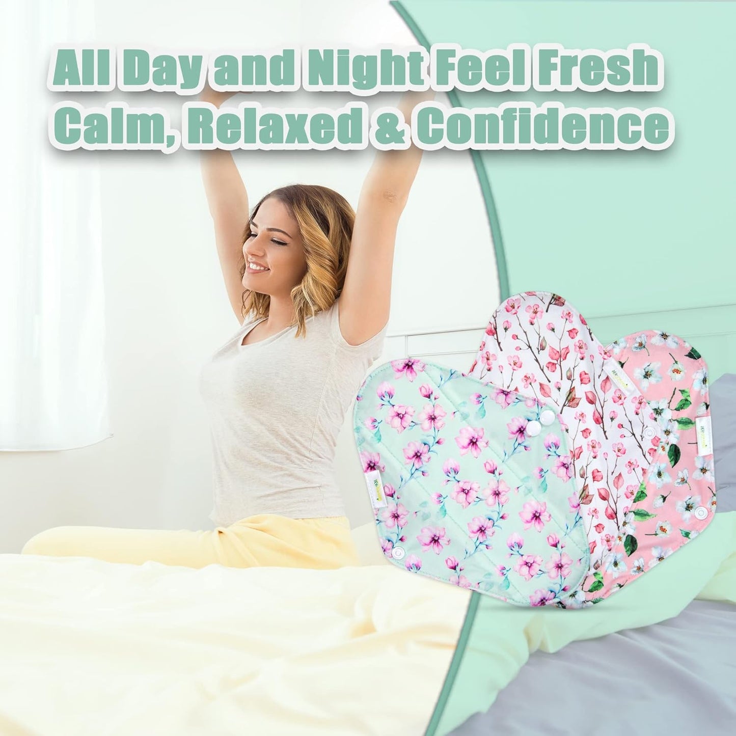 wegreeco Reusable Menstrual Pads - Reusable Sanitary Pads | Reusable Panty Liners | Soft Cloth Menstrual Pads - 6 Pack with 1 Cloth Mini Wet Bag (S, Cherry Blossoms)