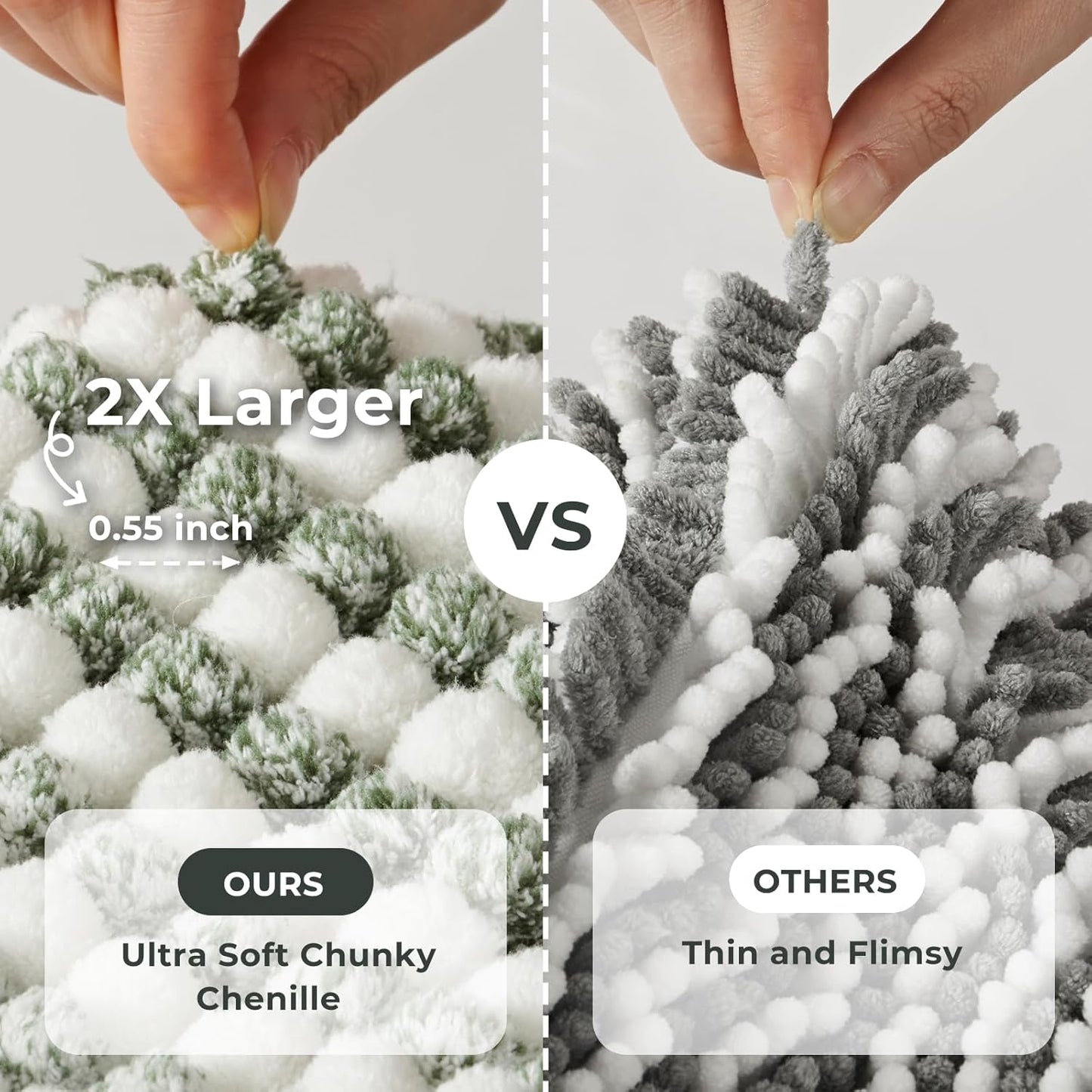 FRESHMINT Chunky Ombre Chenille Bathroom Rug 17"x24", Small Water Absorbent Soft Bath Rugs for Bathroom Floor, Thick Non Slip Bath Mat Washable Quick Dry Shower Mats, Sage Green and White