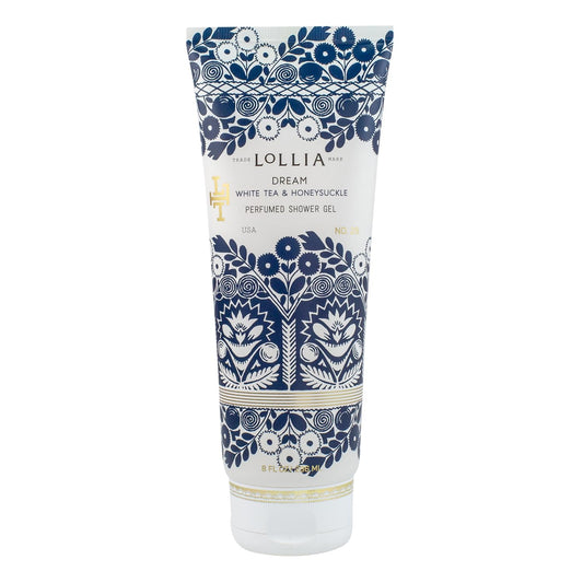 LOLLIA Dream Shower Gel, 8 fl oz, White Tea & Honeysuckle, Luxury Shea Moisture Hydrating Women's Body Wash, Delicate & Relaxing Scented Bath Soap for Self Care
