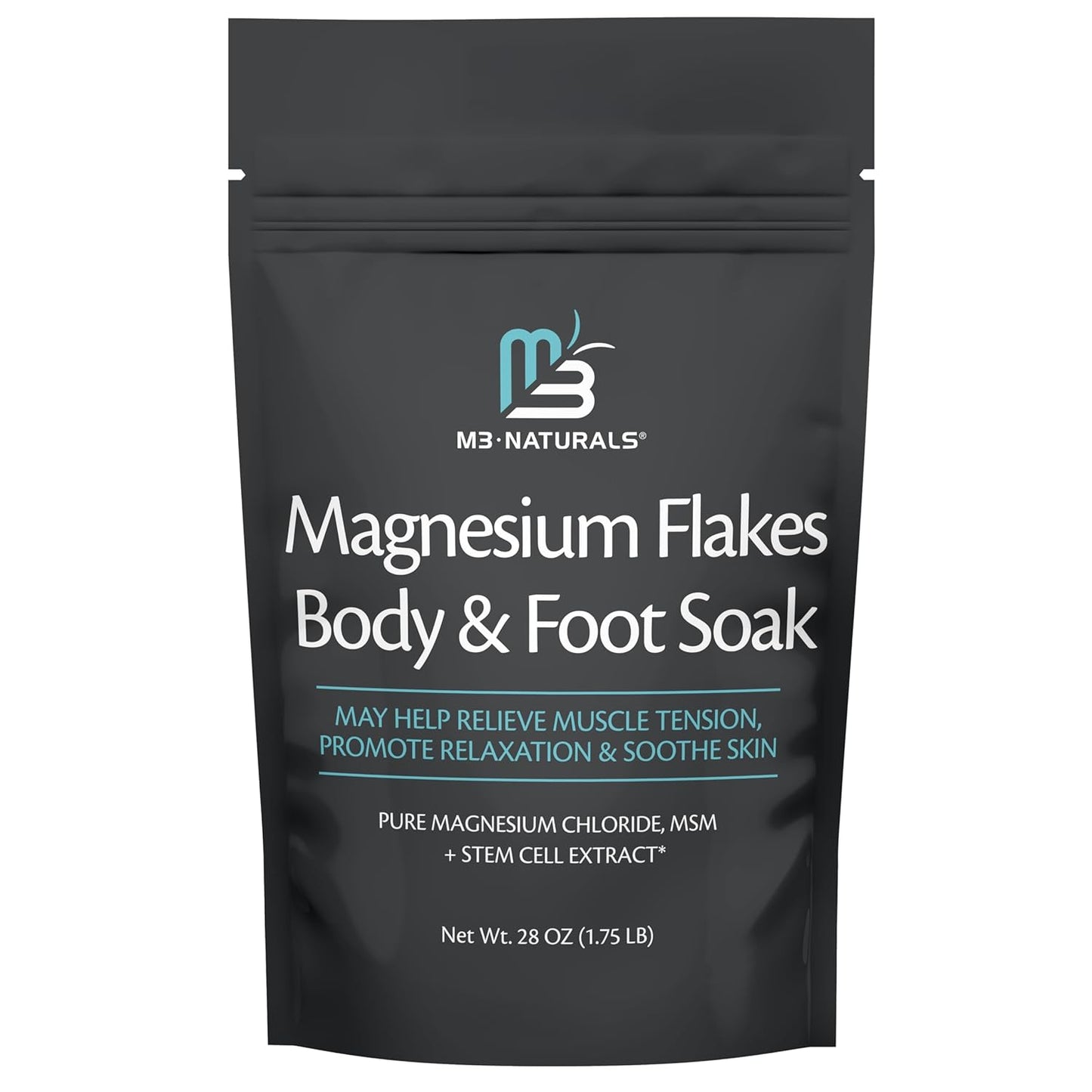 Magnesium Flakes for Bath and Foot Soak, Fragrance Free Mineral-Rich Sea Salts for Overworked Feet, Dry Skin & Sore Muscles, Formulated with Stem Cell Extract for Skin Renewal, 28 oz (1.75 lb) by M3