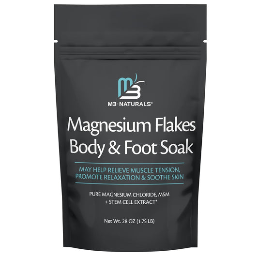 Magnesium Flakes for Bath and Foot Soak, Fragrance Free Mineral-Rich Sea Salts for Overworked Feet, Dry Skin & Sore Muscles, Formulated with Stem Cell Extract for Skin Renewal, 28 oz (1.75 lb) by M3