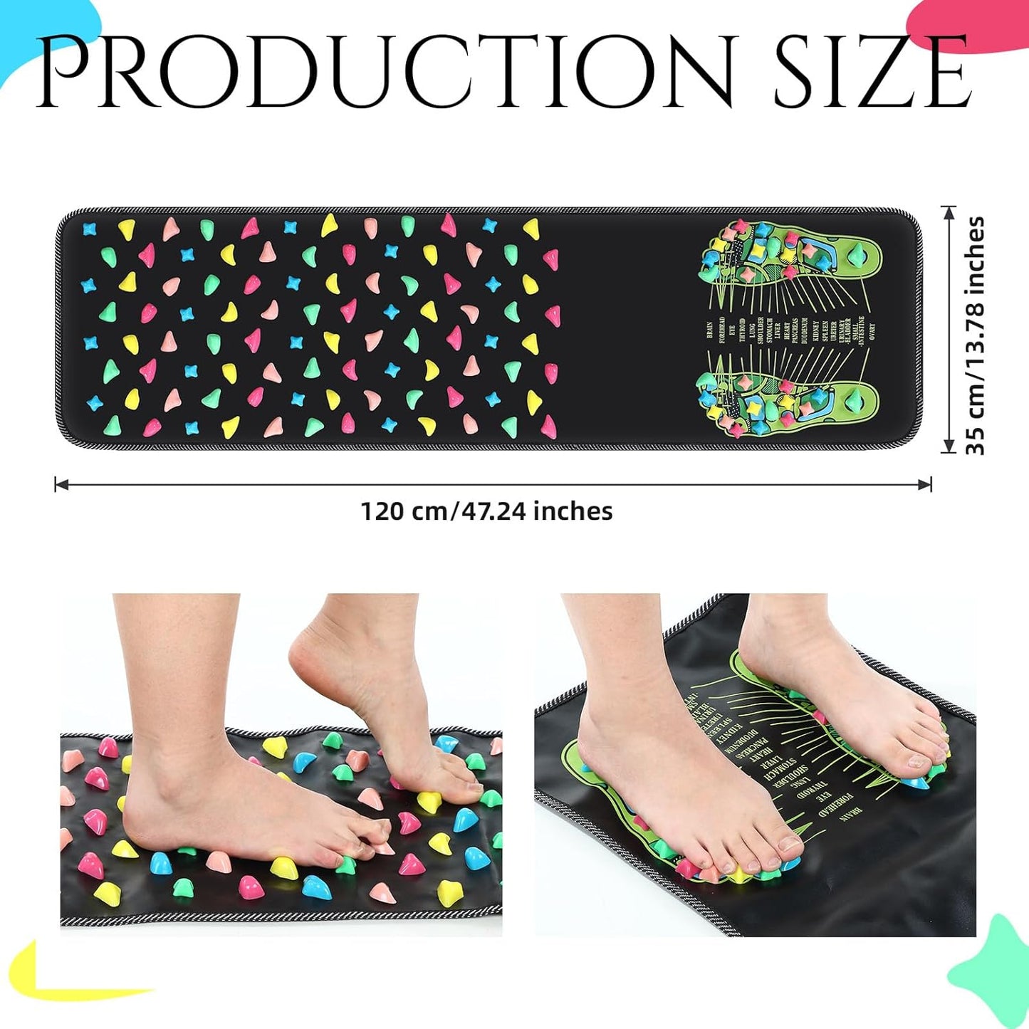TrelaCo Foot Massage Mat Reflexology Walk Stone Road Foot Massage Acupoint Mat for Acupressure Relaxes for Long Sitting Elderly Students and Office Workers (13.78 x 47.24 Inches)