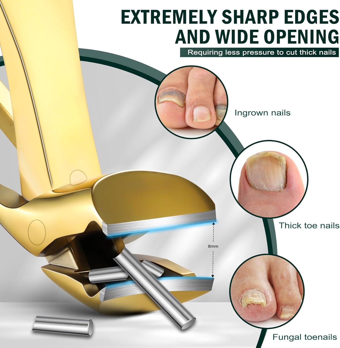 FVION Ergonomic Seniors Toenail Clippers, Curved Head Toe Nail Clippers for Thick Nails with Nail Catcher and Metal Nail File, Precision Nail Care Tool for Easier Trimming (Gold)