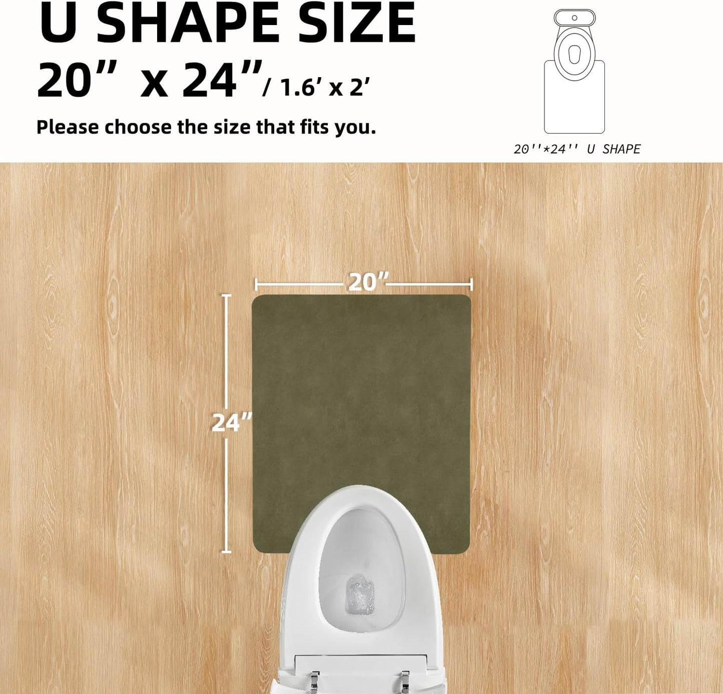 Toilet Rug, Thin Toilet Rugs U Shaped Washable Non Slip Absorbent Quick Dry Low Pile Toilet Mat, 20"x24" U Shape Sage Green