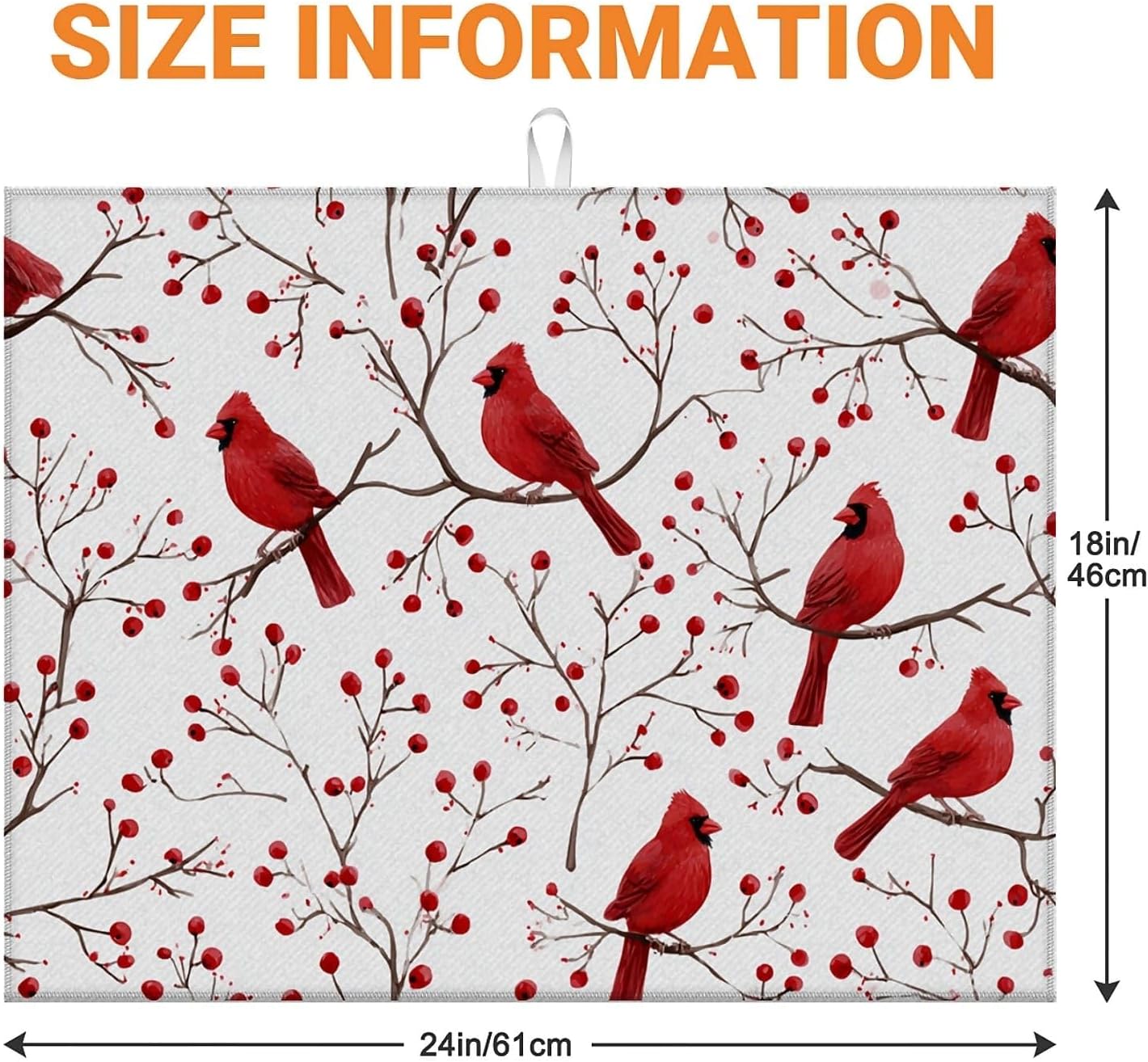 Dish Drying Mat For Kitchen Counter, Cardinal Bird Red Berry Microfiber Absorbent Dish Drainer Rack Pad Reusable Large 18x24in Drying Mat