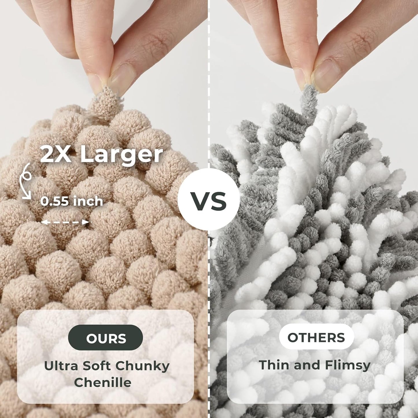 FRESHMINT Thick Chunky Chenille Bath Rugs 24"x36", Non Slip Bath Mat, Soft Bathroom Decor, Cute Shower Mat, Water Absorbent, Washable, Beige