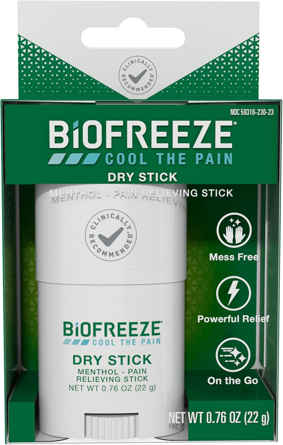 Biofreeze Dry Stick, Mess-Free Relief for Neck, Shoulder, Knee, Hip, Hand & Joint, Cooling Menthol Pain Relief Stick, Up to 100 Uses
