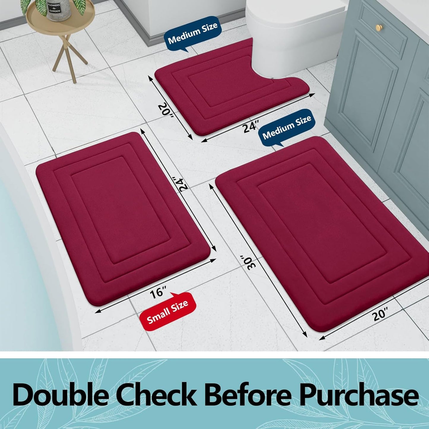 Arotive Memory Foam Bathroom Rug Mat 36x24, Ultra Soft and Absorbent Bath Mat, Machine Wash Dry, Comfortable Bath Rug Carpet for Bathroom Floor, Tub and Shower, Burgundy