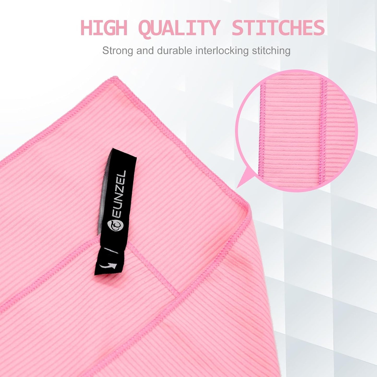 Eunzel Quick Dry Camping Towel, Microfibre Ribbed Towel Travel Towel 3 Sizes 1 Pack Fast Drying Towel Set for Camping, Beach, Gym, Sports, Yoga & Swimming Pool, Pink