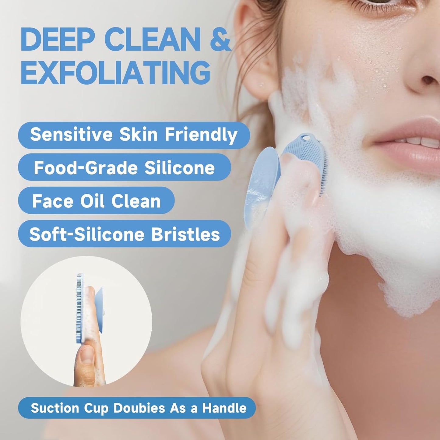 2 PCS Face Scrubber, Soft Silicone Face Exfoliator with Suction Cup for Man and Women Deep Skin Clean, Gentle Facial Cleaning Brush Suitable for All Sensitive Skin (Blue)