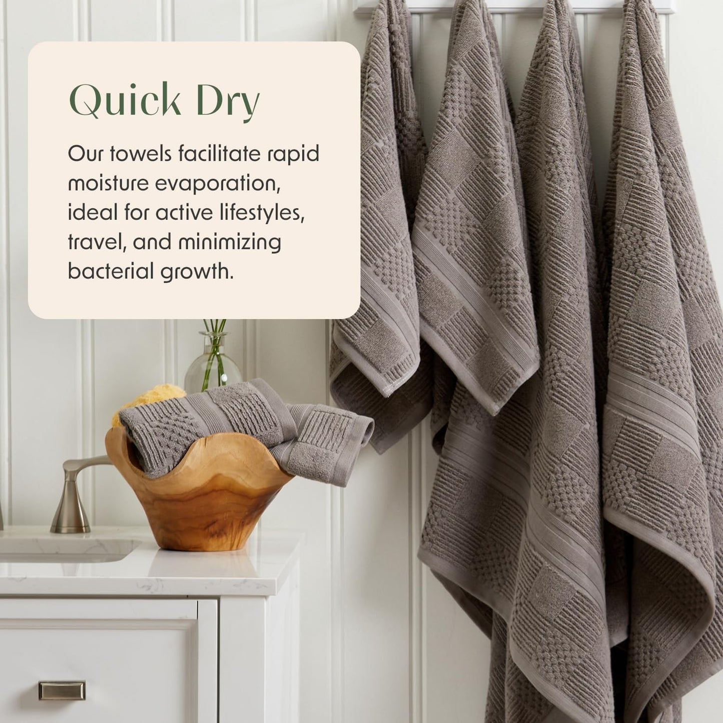 Springtree Home 100% Cotton Bath Towel Set of 4 | Grey Towels | Geometric Textured Design | Absorbent & Quick-Dry | 4 Bath Towels | Oeko-TEX® Standard 100 Cotton | Myla Collection - Frost Grey