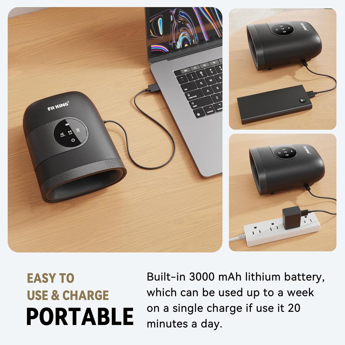 FIT KING Hand Massager with Heat for Hand Massage and Arthritis Carpal Tunnel Finger Numbness Relief - Cordless & Portable & Touch Screen - Birthday Gifts for Women Men Parents