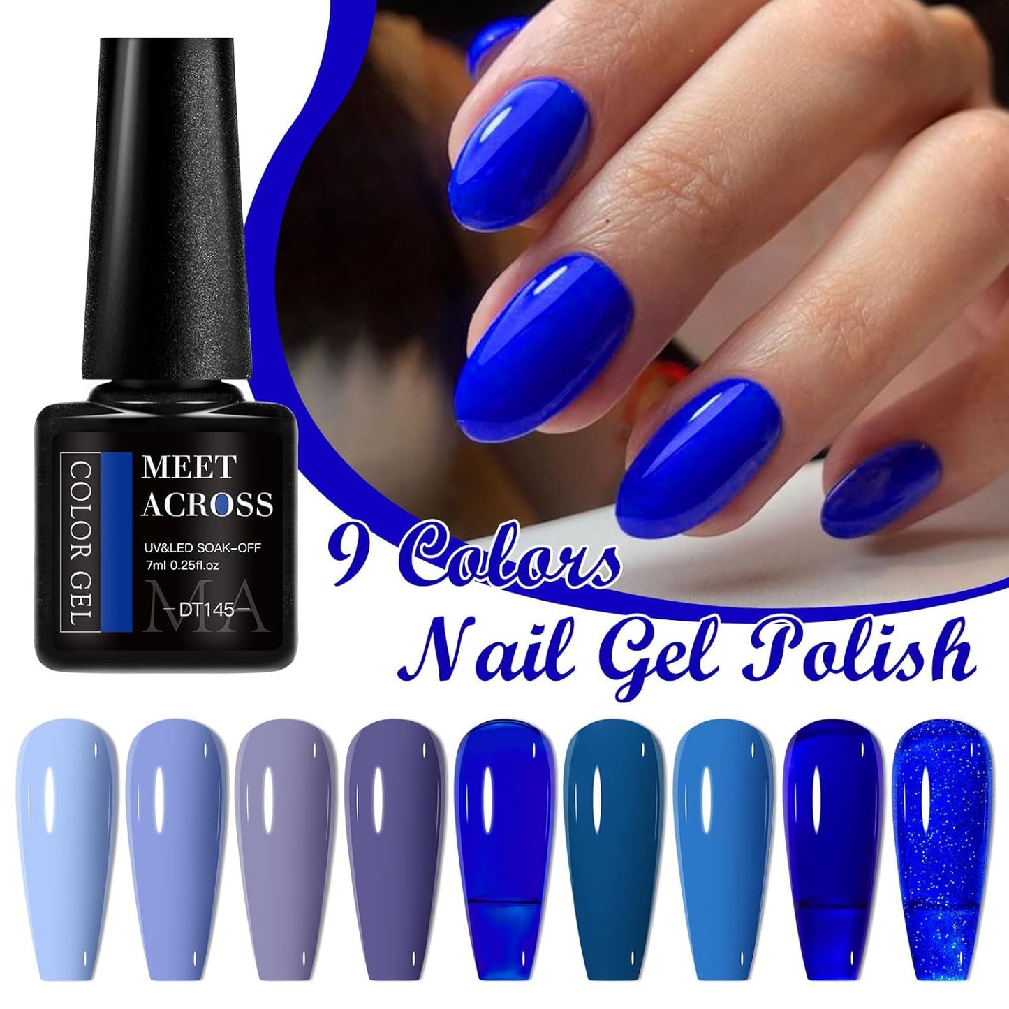 MEET ACROSS 9 Colors Gel Nail Polish + 3PCS Function Gel Nail Polish Kit,Fashion Nail Art Set Design Gifts for Women Manicure Salon (SET8, 12pcs)