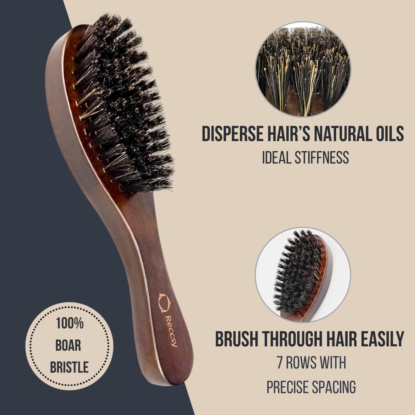 Boar Bristle Hair Brush Set for Men- Wooden Beard & Wave Brush+Bamboo Fine Tooth and Wide Tooth Comb+Small Grooming Scissors for Eyebrow, Nose Hair, Mustache.