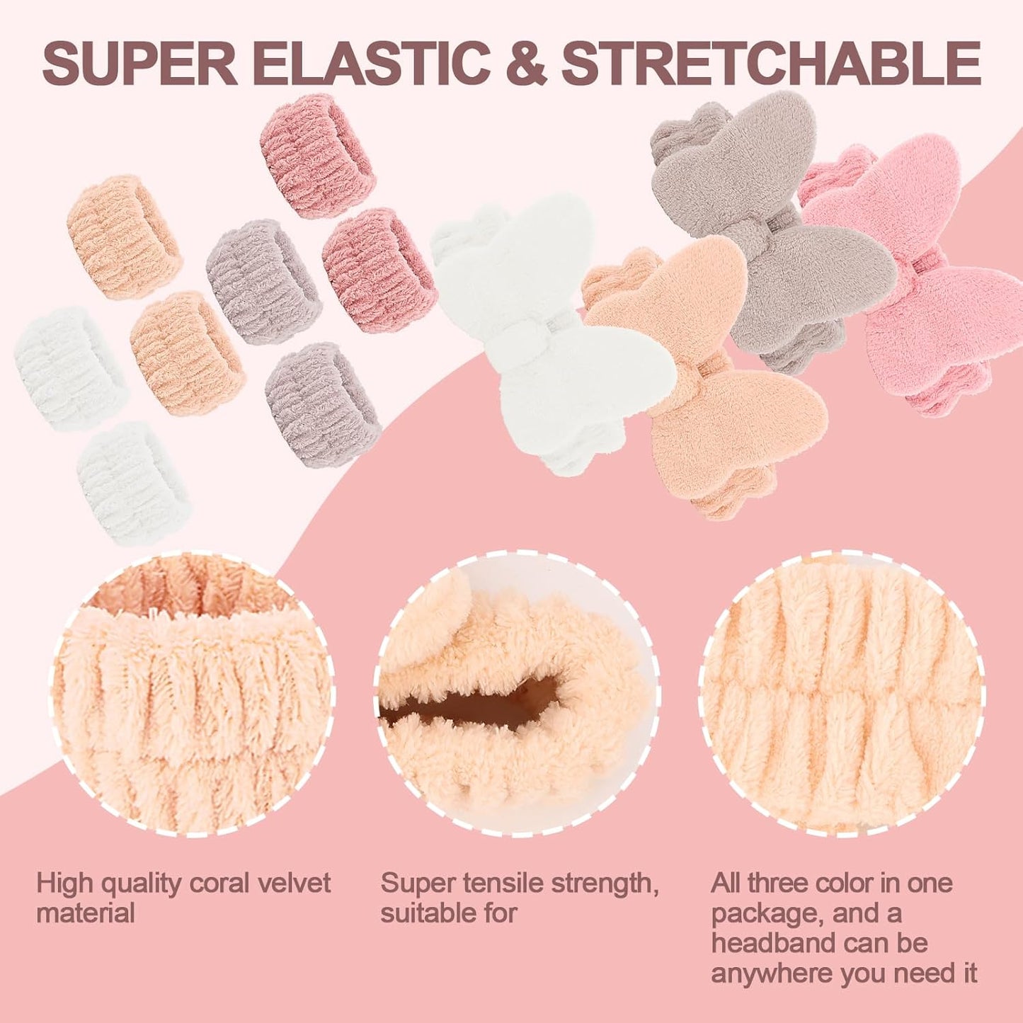 CAVETEE Spa Headband for Washing Face, 4 Pack Fuzzy Skincare Cute Butterfly Hair Band for Shower Yoga Beauty Soft Makeup Skin Care Hair Accessories for Women