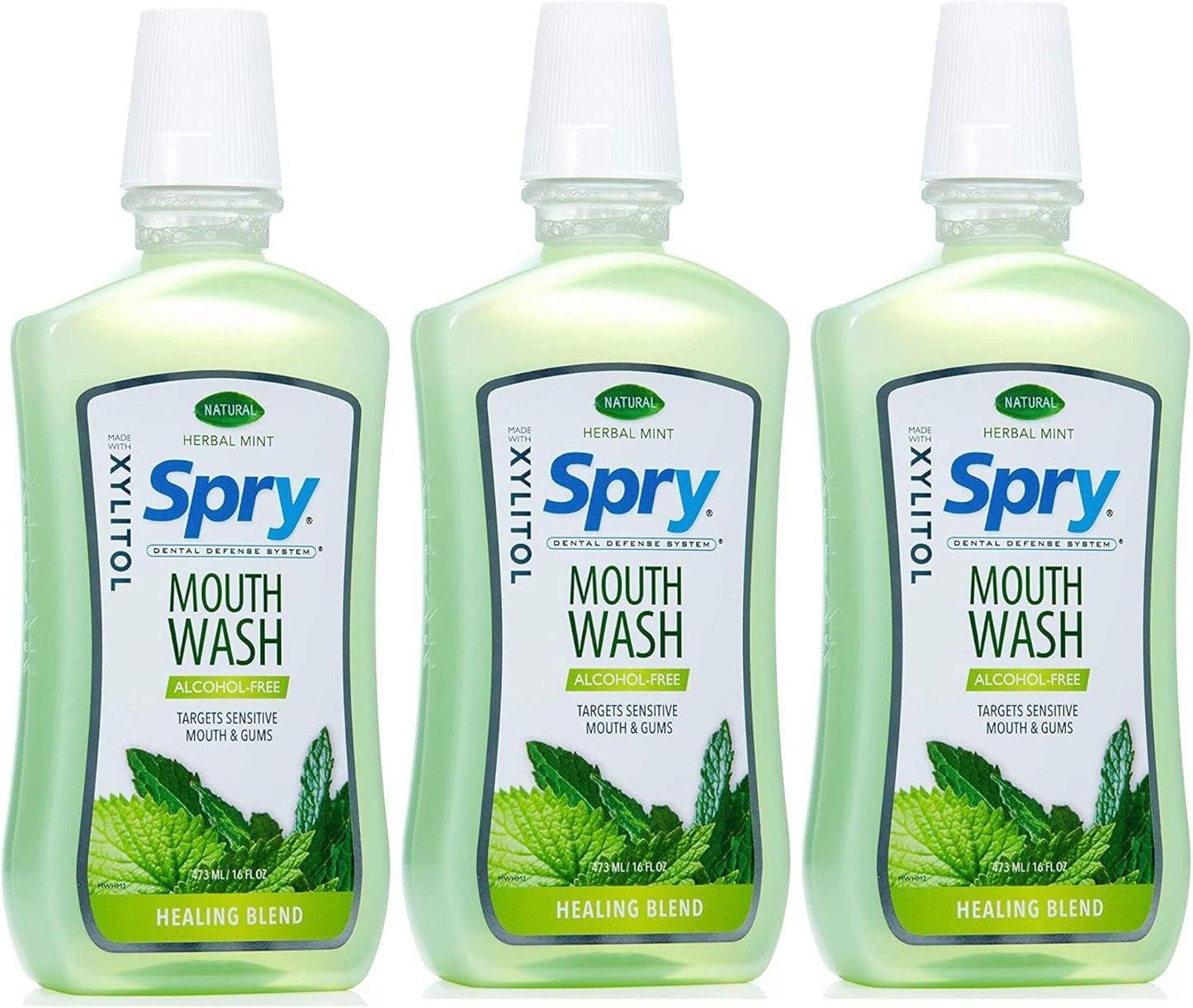 Spry Natural Xylitol Mouthwash Fluoride Free with Enamel Support, Alcohol-Free, Gentle, Non-GMO, Herbal Mint - 16 fl oz (Pack of 3)