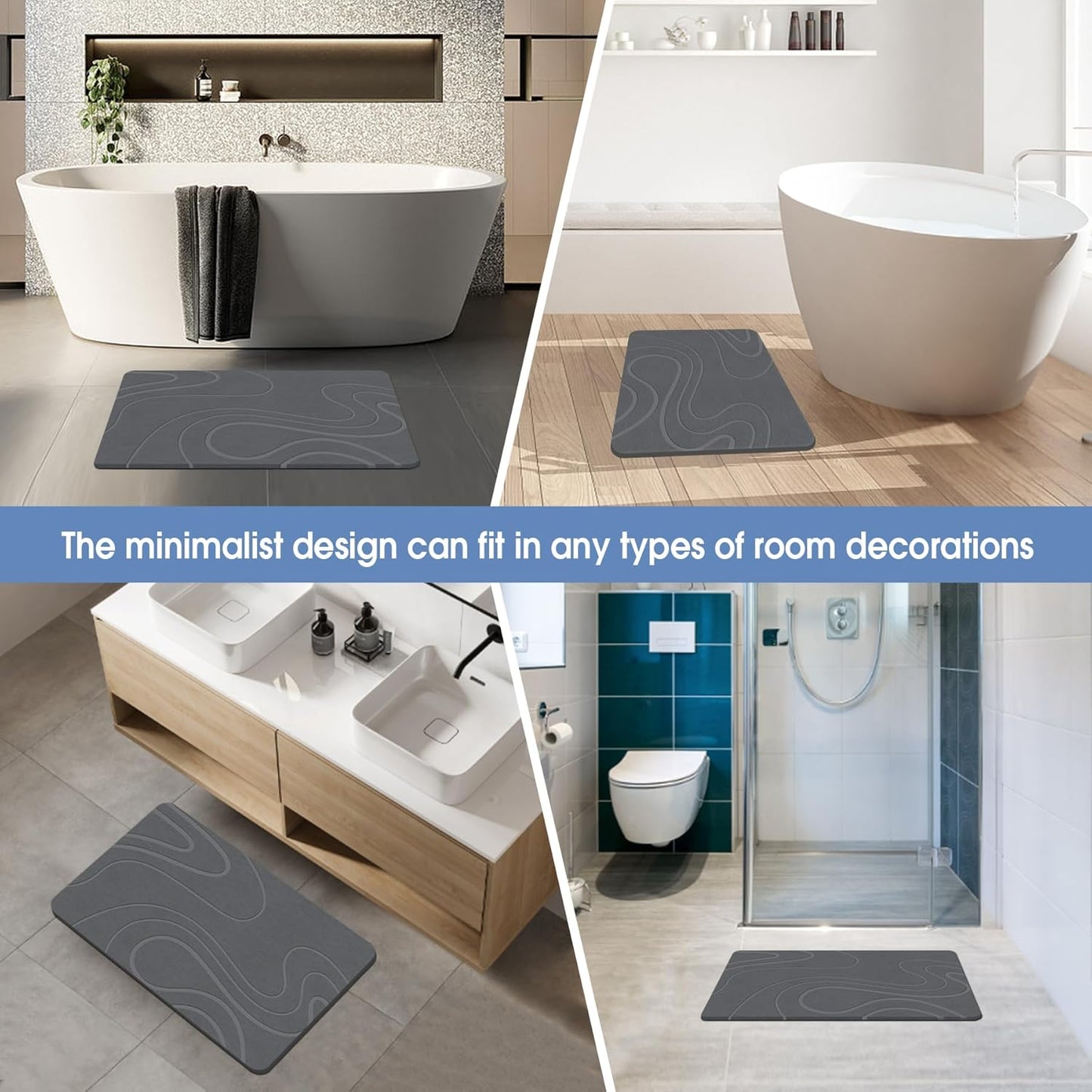 Stone Bath Mat Diatomaceous Earth Shower Mat Non-Slip Super Absorbent Diatomite Stone Bath Mats for Bathroom Floor Quick Drying Natural Easy to Clean