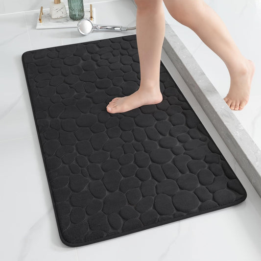 YIHOUSE Memory Foam Runner Rug, Cobblestone Bathroom Runner Rugs Super Water Absorbent Bath Mats for Bathroom Machine Washable Bath Rugs Runner for Hallway Bedroom Laundry Room(26 x 50,Black)