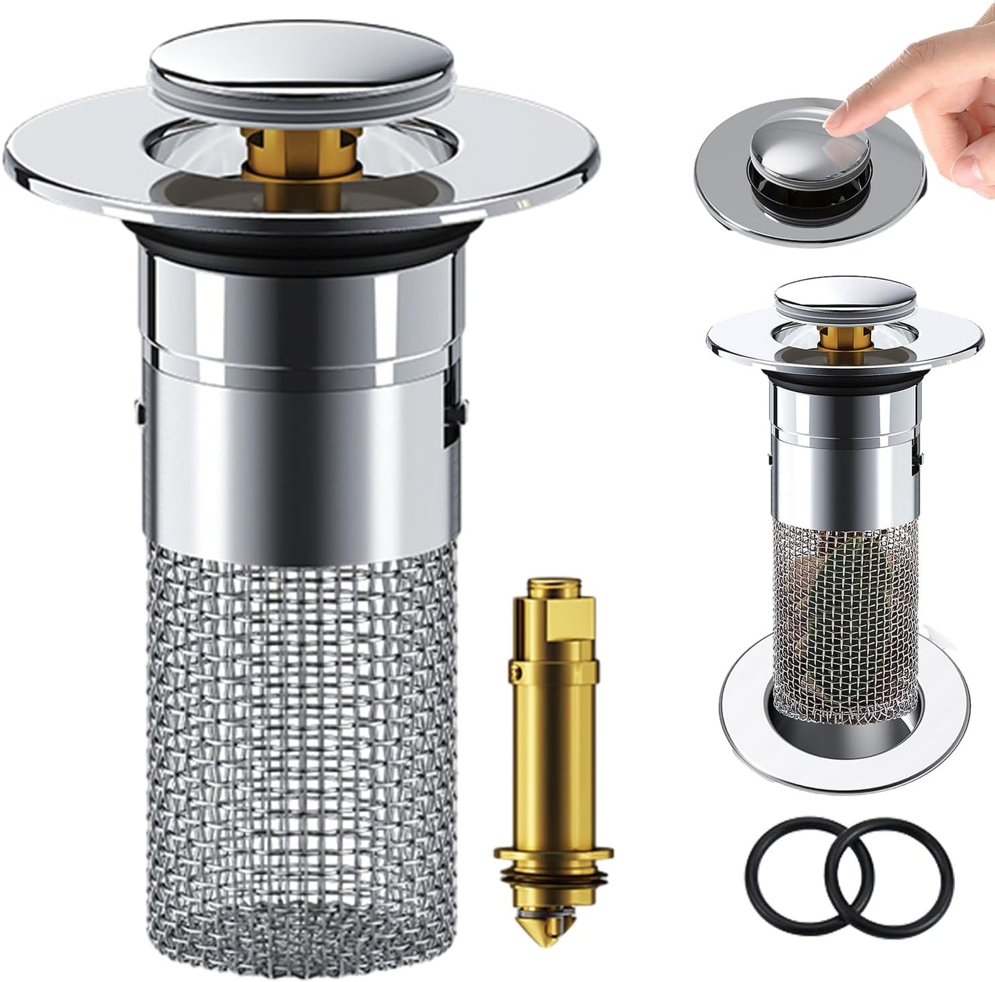 Sink Plug Hair Trap, Off-Bathroom Sink Stopper Hair Catcher, 2026 New Universal Pop up Sink Drain Filter, Stainless Steel Floor Drain Filter Bathroom Sink with Basket, Easy to Install (1Pack)